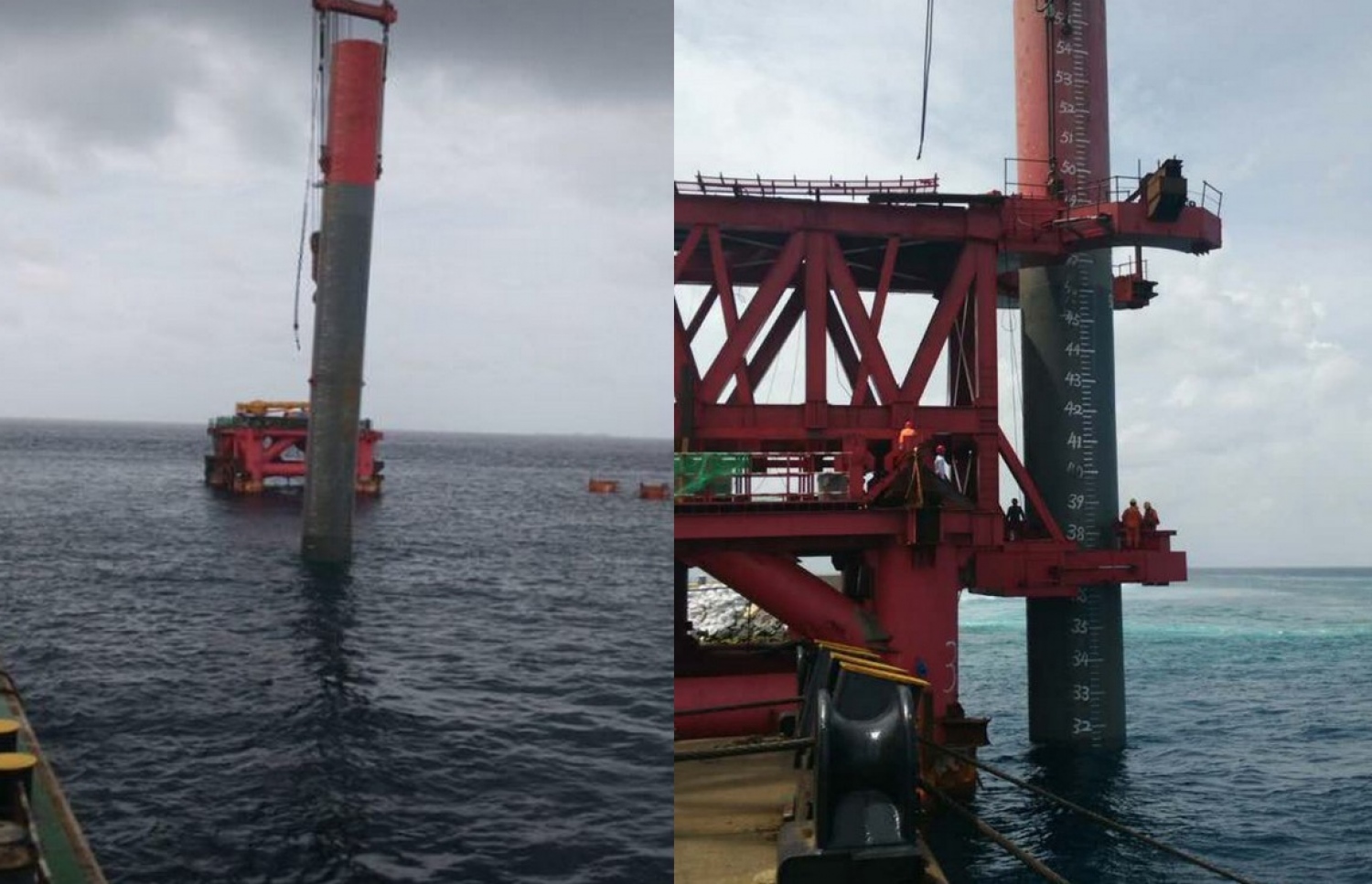 ބްރިޖުގެ ތަނބު ޖެހުމުގެ ކުރިން ހޮޅި ފެއްތުމުގެ މަސައްކަތް ކުރަނީ.-- ފޮޓޯ: ޓުއިޓާ