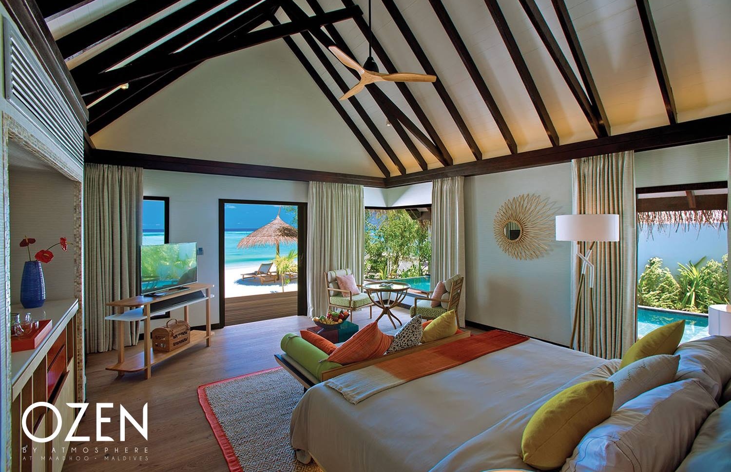 އޯޒެން މާދޫގެ ނަމުގައި މާލެ އަތޮޅުގައި އަލަށް ހުޅުވި ރިސޯޓުގެ ހިތްގައިމު ވިލާއެއް. -- ފޮޓޯ: އޯޒެން މާދޫ