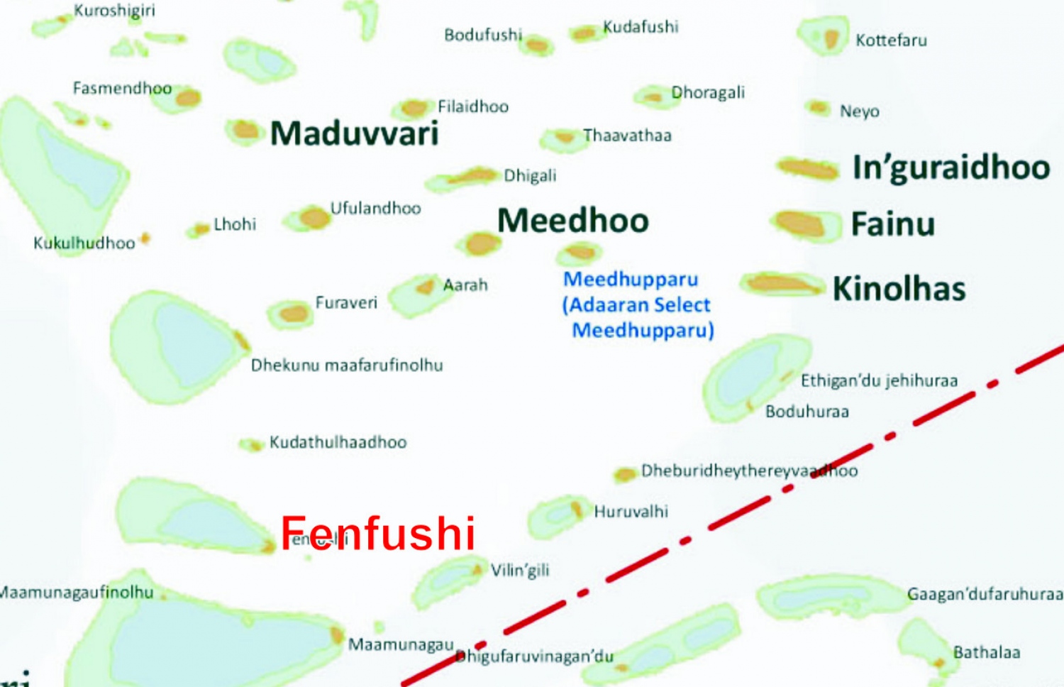 ރ. ފެންފުށި (ރަތް ކުލައިން ފާހަގަކޮށްފައި): ފުލުހުން އަންނަނީ އިއްޔެއިން ފެށިގެން މި ރަށް ބަލައި ފާސްކުރަމުން.-- ޗާޓު: އައިލެންޑްސް އޮފް މޯލްޑިވްސް