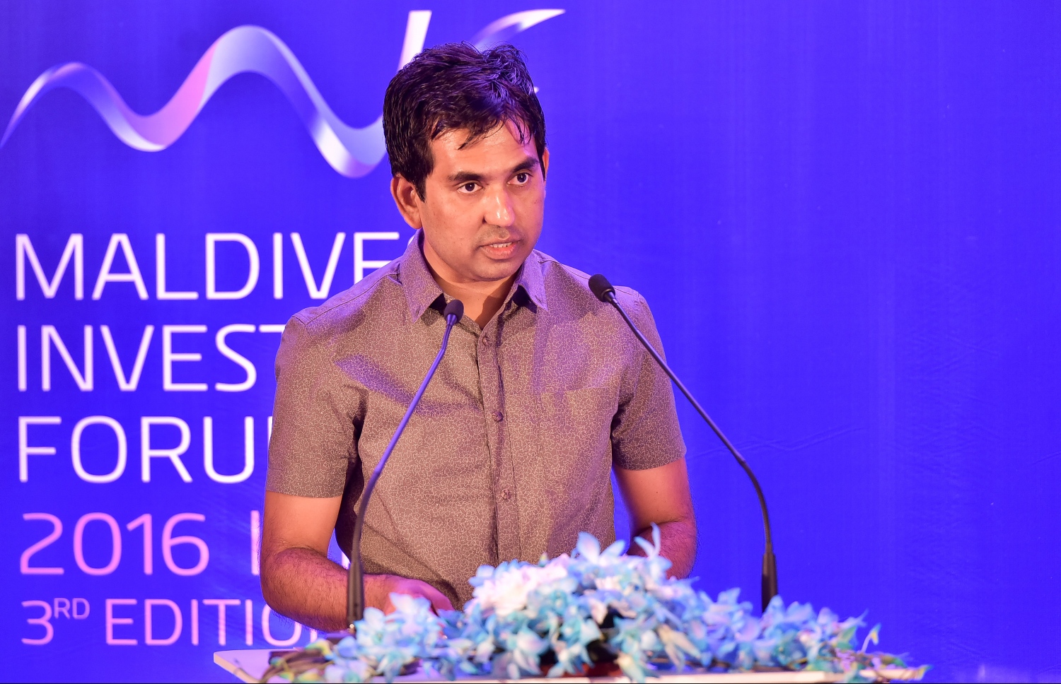 އިންވެސްޓްމަންޓް ފޯރަމް އިފްތިތާހު ކުރަން މިރޭ ބޭއްވި ރަސްމިއްޔާތުގައި މިނިސްޓަރު ސައީދު ވާހަކަ ދައްކަވަނީ.-- ފޮޓޯ: ނިޝާން އަލީ/ މިހާރު