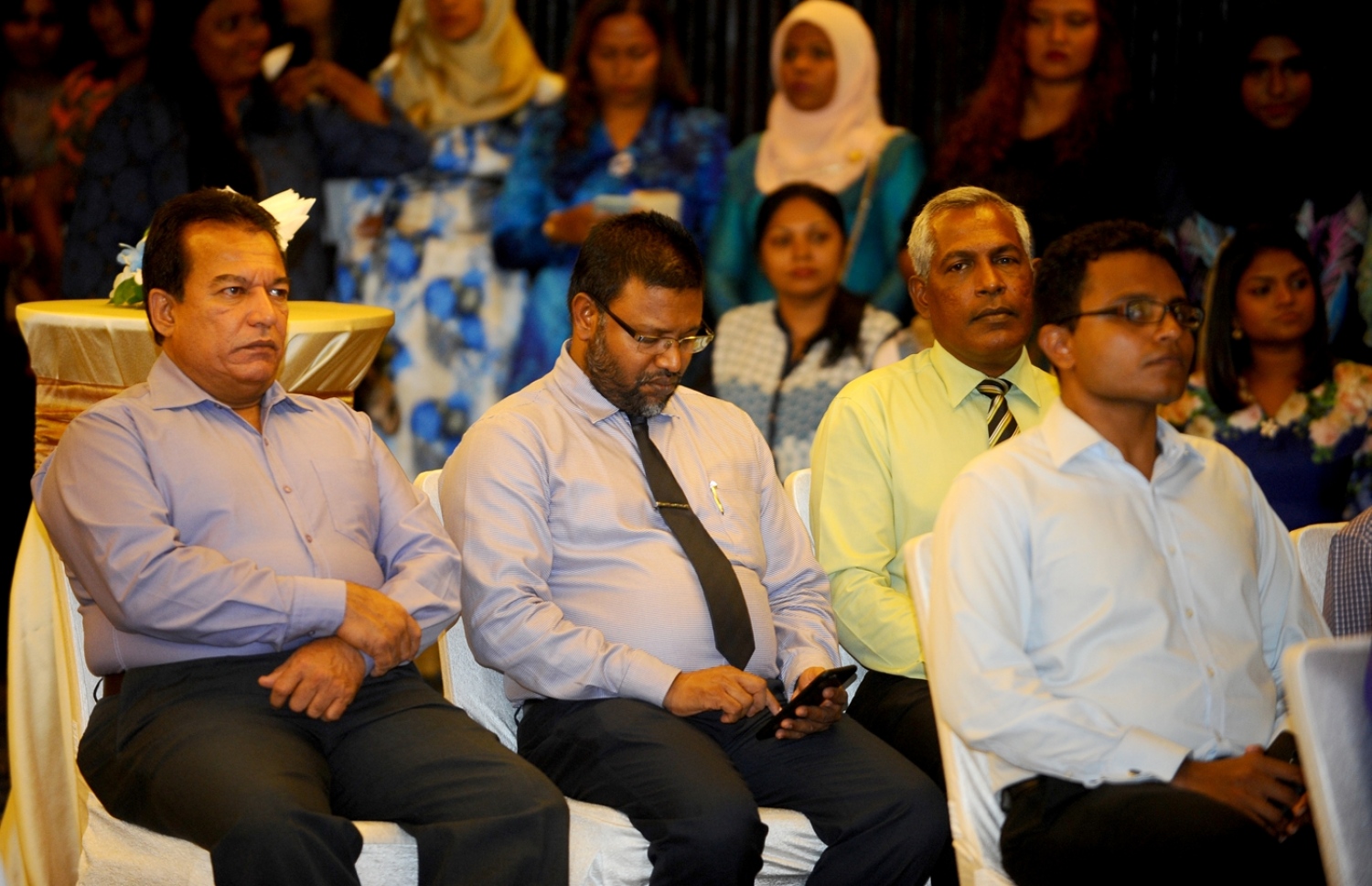 މާލެ: އޮކްޓޯބަރު 5، 2016: ތަރައްގީއާ ބެހޭ އދ.ގެ ޖަމިއްޔާ ޔޫއެންޑީޕީ އަށް 50 އަހަރު ފުރުން ފާހަގަ ކުރުމަށް ހޮޓެލް ޖެންގައި ބޭއްވި ރަސްމިއްޔާތުގެ ތެރެއިން.---ފޮޓޯ: ރައީސް އޮފީސް