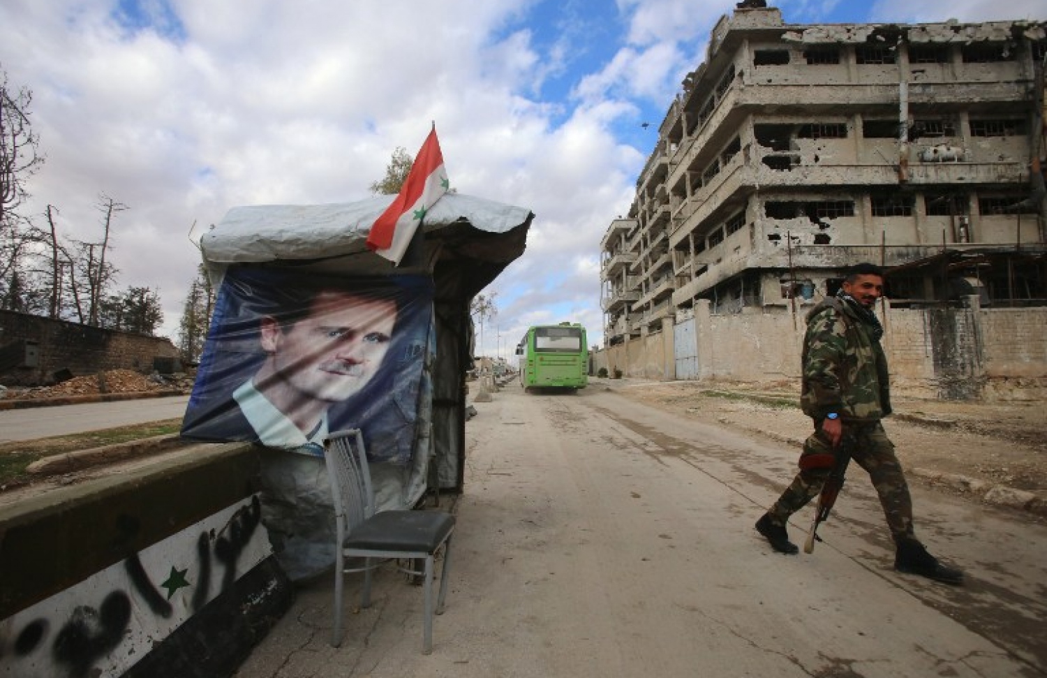 ހަލަބުގެ އިރުމަތިން އިދިކޮޅު ހަނގުރާމަވެރިންގެ އަތުން ހިފި އަވަށެއްގައި ސީރިއާ ސިފައިންގެ މީހަކު ހަތިޔާރާ އެކު ހަރަކާތްތެރި ވަނީ. --ފޮޓޯ:އޭއެފްޕީ