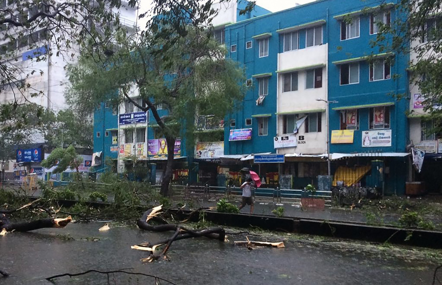 އިންޑިއާ، ޗެންނާއީ: ޑިސެމްބަރު 12، 2016: ޗެންނާއީ އަށް އެރި ތޫފާން ވަރުދާގައި މަގުމައްޗަށް ވެއްޓިފައިވާ ގޮފިތަކެއް: މި ތޫފާނުގައި 10 މީހުން މަރުވެފައިވާ ކަމަށް އޮފިޝަލުން ވިދާޅުވޭ. -- ފޮޓޯ: އޭއެފްޕީ