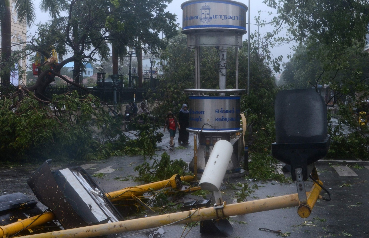 އިންޑިއާ، ޗެންނާއީ: ޑިސެމްބަރު 12، 2016: ޗެންނާއީ އަށް އެރި ތޫފާން ވަރުދާގައި ގަސްތަކާ، ހޮޅިދަނޑިތަށް މަގުމައްޗަށް ވެއްޓިފައި: މި ތޫފާނުގައި ދެ މީހުން މަރުވެފައިވާ ކަމަށް އޮފިޝަލުން ވިދާޅުވޭ.-- ފޮޓޯ: އޭއެފްޕީ