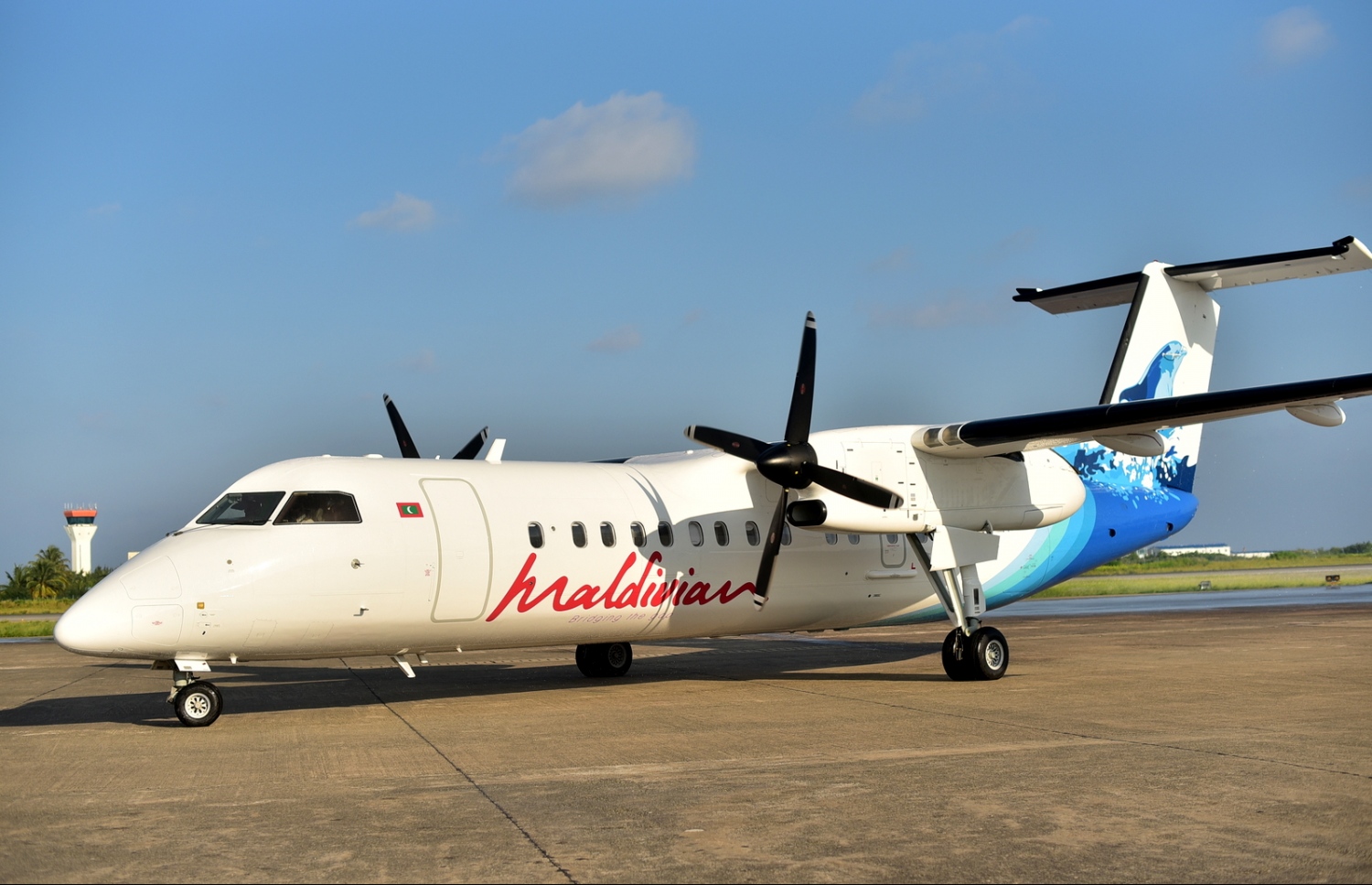 އިބްރާހިމް ނާސިރު އިންޓަނޭޝަނަލް އެއާޕޯޓް: ޑިސެމްބަރު 17، 2016- މޯލްޑިވިއަން އަށް އަލަށް ގެނައި ޑޭޝް 8 މަރުކާގެ މަތިންދާބޯޓު އެއާޕޯޓަށް ޖައްސާފައި.---ފޮޓޯ: ހުސެއިން ޝަޔާހް/މިހާރު