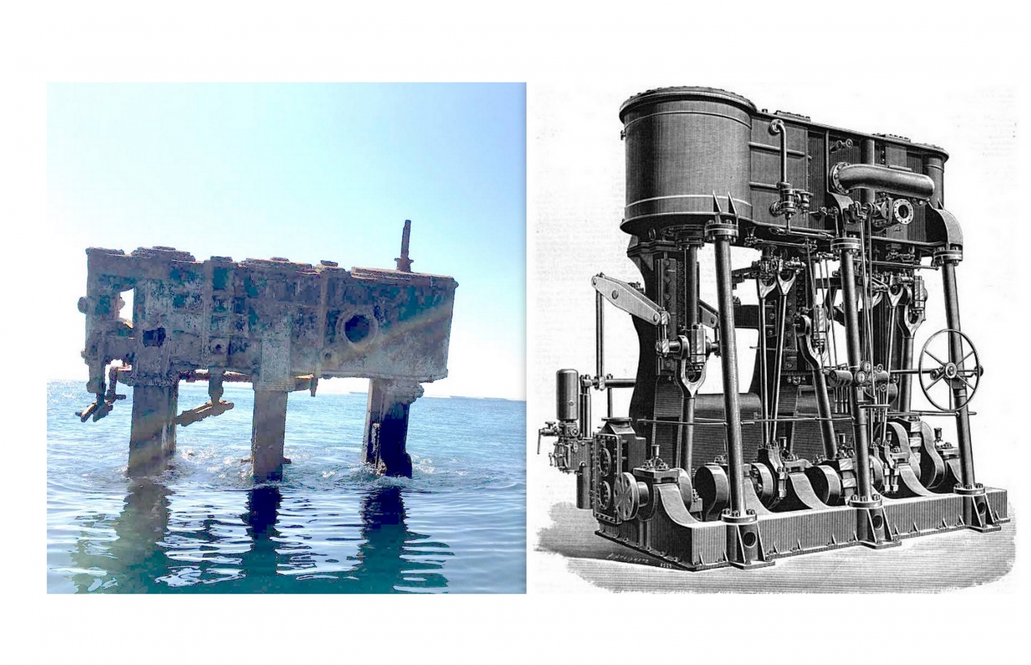 ހއ. އިންނަފިނޮޅު ފަރަށް މީގެ 99 އަހަރު ކުރިން އަރާފައިވާ ބޯޓެއްގެ ސްޓީމް އިންޖީނު (ވ) އަދި އެކަހަލަ އިންޖީނެއްގެ ކުރެހުމެއް -- ފޮޓޯ: ނިއުމަތުﷲ އިދުރީސް/މިހާރު