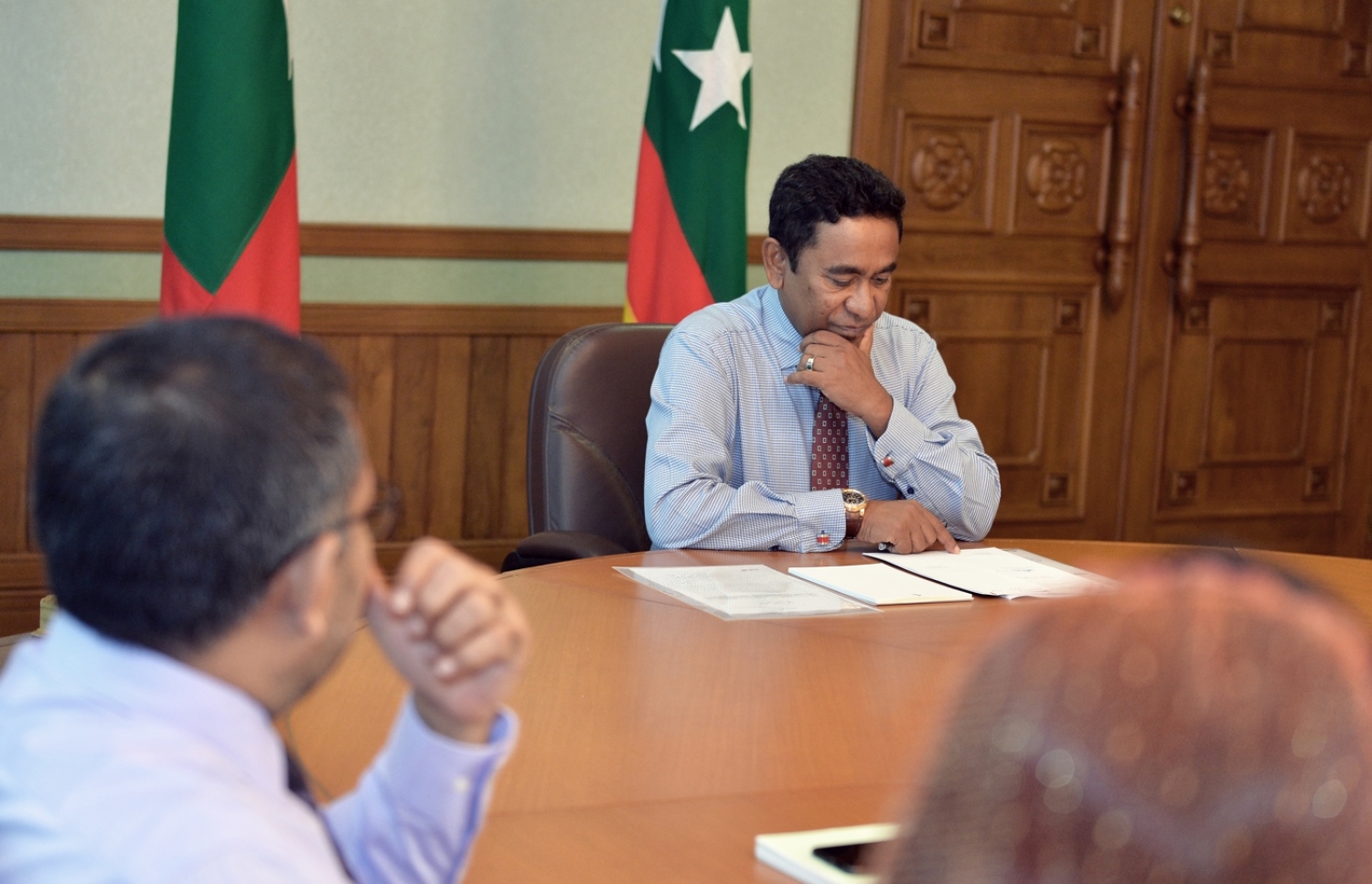 ކެބިނެޓްގެ މިއަދުގެ ބައްދަލުވުން ރައީސް ޔާމީން ކުރިއަށް ގެންދަވަނީ.---ފޮޓޯ: ރައީސް އޮފީސް