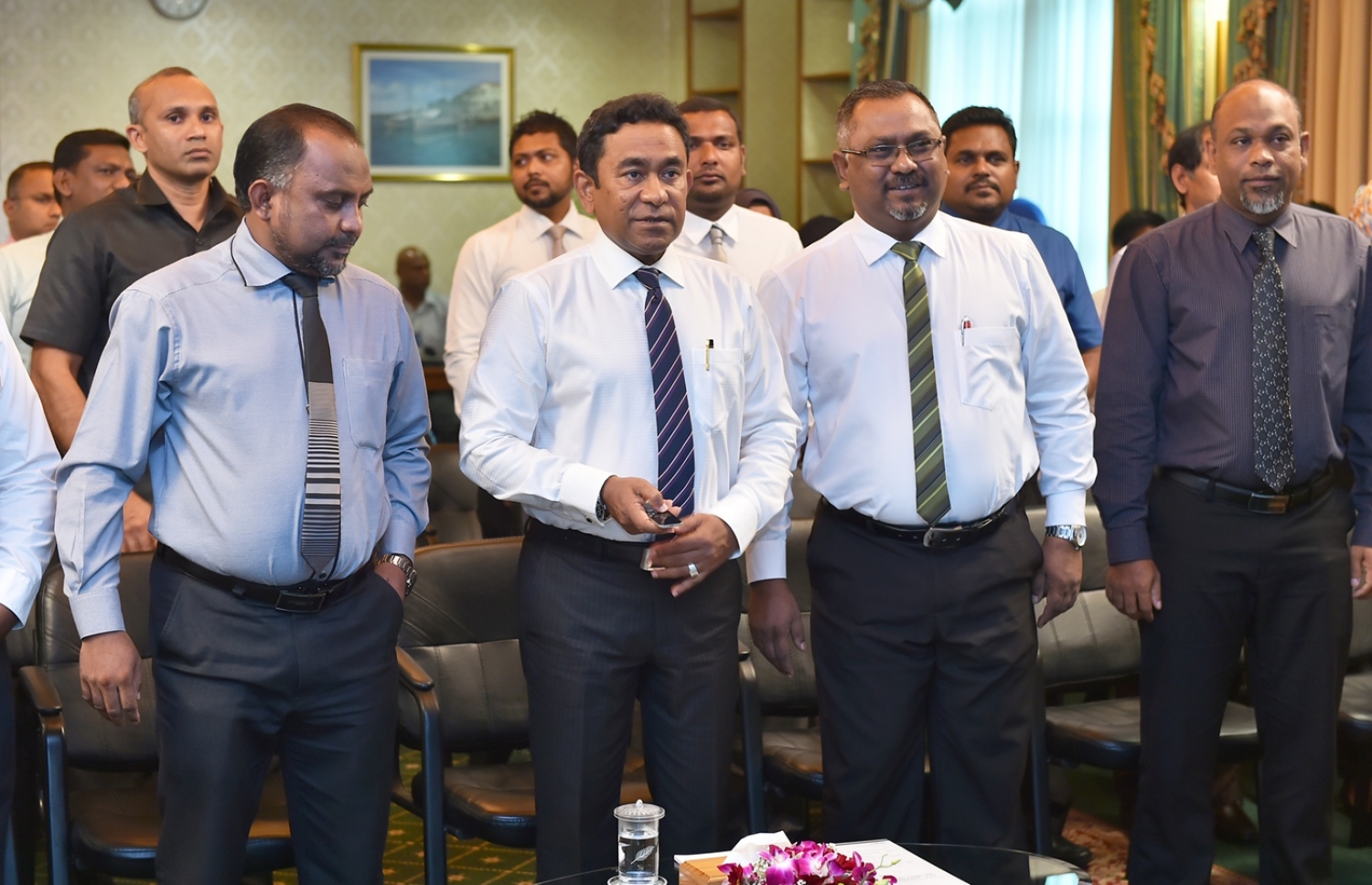 މާލެ: ޑިސެމްބަރު 29، 2016- ދީނީ މައުލޫމާތު ފެތުރުމަށް އިސްލާމިކް މިނިސްޓްރީ އާއި ޕީއެސްއެމް ގުޅިގެން އުފެއްދި ޓީވީ ޗެނަލް "މުންނާރު"، ރައީސް ޔާމީން އިފްތިތާހުކޮށް ދެއްވަނީ.--- ފޮޓޯ: ރައީސް އޮފީސް