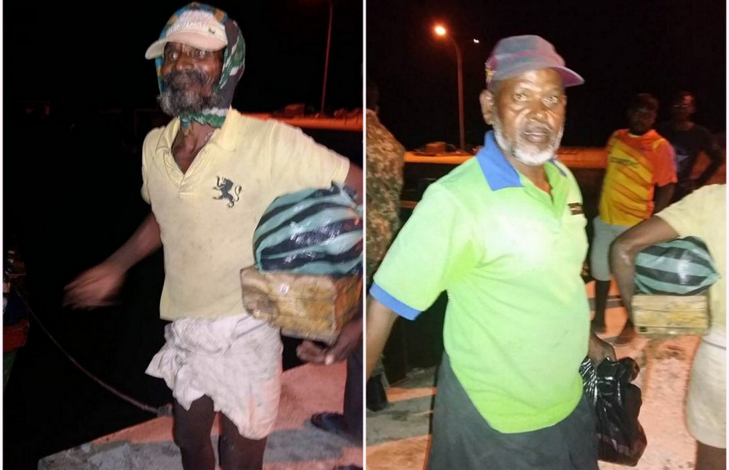 ލަންކާގެ މަސްދޯނީގައި ތިބި ދެ މީހުން އުލިގަމު ބަނދަރުމަތީގައި.-- ފޮޓޯ: ސޯޝަލް މީޑިއާ