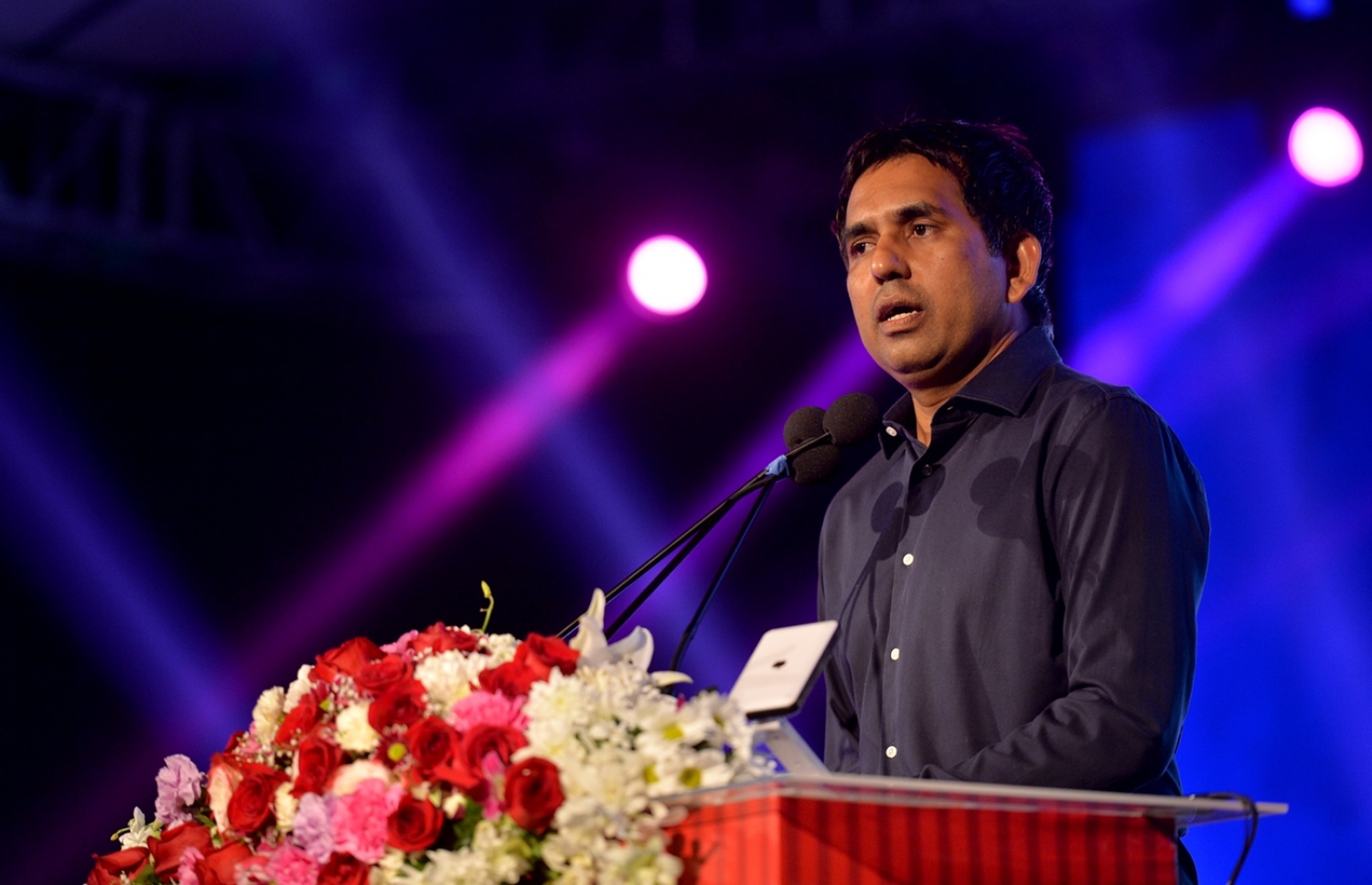 މާލެ: ފެބްރުއަރީ 23، 2017: "ހީވާގި ކަނބަލުން" އެކްސްޕޯ ހުޅުވުމަށް ބޭއްވި ރަސްމިއްޔާތުގައި އިކޮނޮމިކް މިނިސްޓަރު މުހައްމަދު ސައީދު ވާހަކަ ދައްކަވަނީ.-- ފޮޓޯ: ރައީސް އޮފީސް