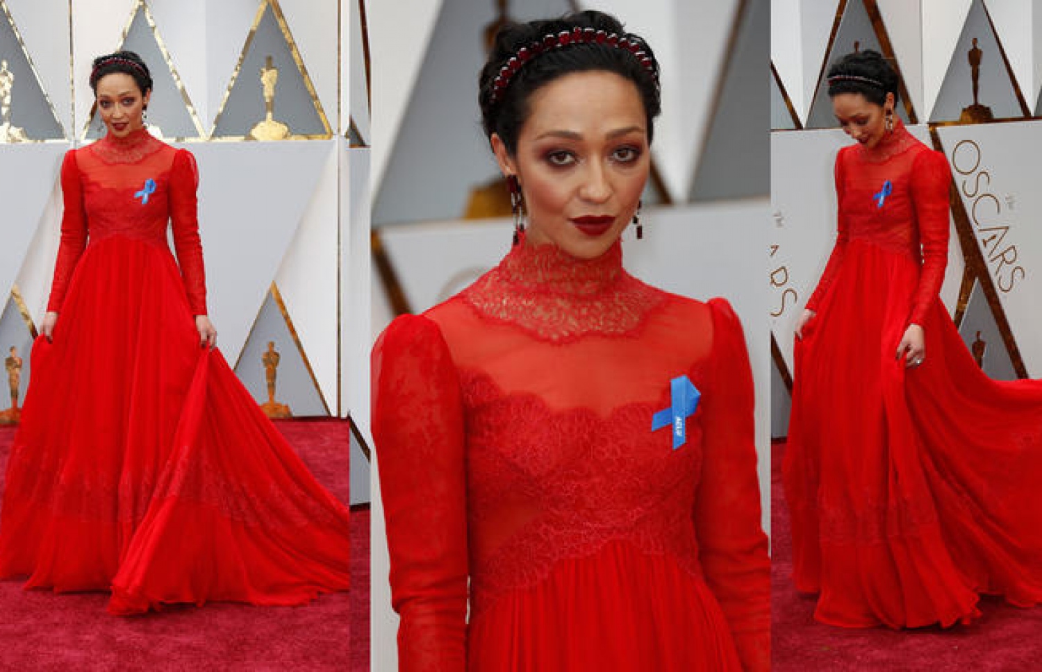 އެކްޓްރެސް ރުތު ލައިގެން ހުރި ރަތްކުލައިގެ ދިގު ހެދުން