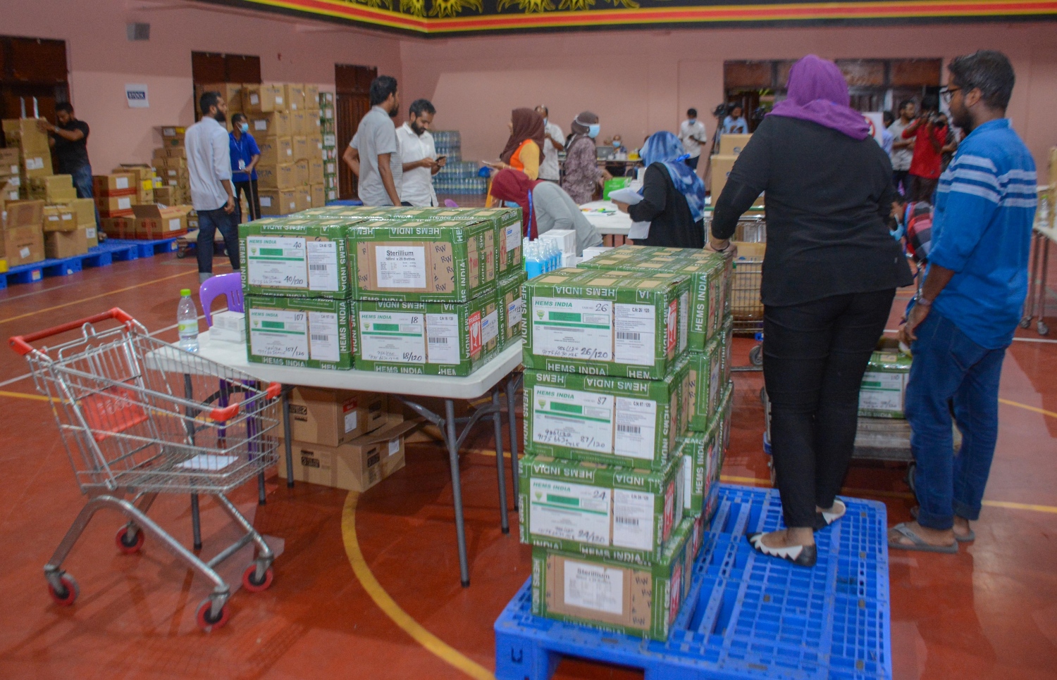 މާލެ: މާޗް 18، 2017- ރާއްޖޭގައި މިހާރު ފެތުރެމުންދާ ހުމުގެ ރޯގާއާ ގުޅިގެން އަތޮޅުތަކަށް މެދުނުކެނޑި ބޭސް ފޯރުކޮށްދިނުމަށް އެސްޓީއޯ އިން ޢިޔާސުއްދީން ސްކޫލުގައި ގާއިމުކުރި އެމަޖެންސީ ޑިސްޓްރިބިއުޝަން ސެންޓަރުގައި އޮޕަރޭޝަން ކުރިއަށް ގެންދަނީ: ހުމުގެ ރޯގާ އަށް ބޭނުންވާ ބޭސްތައް ރަށްރަށުން ހުސްނުވެ ލިބެން ހުންނާނެ ކަމަށް އެސްޓީއޯ އިން ބުނޭ.---ފޮޓޯ: ހުސައިން ވަހީދު/މިހާރު