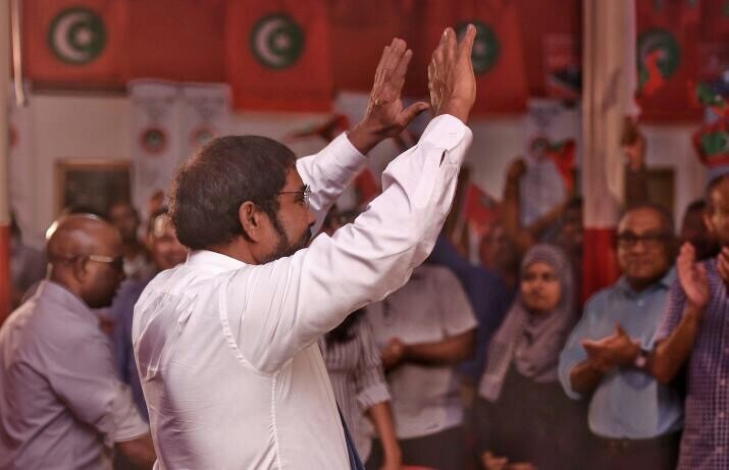 ޖުމްހޫރީ ޕާޓީގެ ލީޑަރު ގާސިމް ރޭގެ ޖަލްސާގައި. - ފޮޓޯ: ހުސެއިން ވަހީދު/ މިހާރު