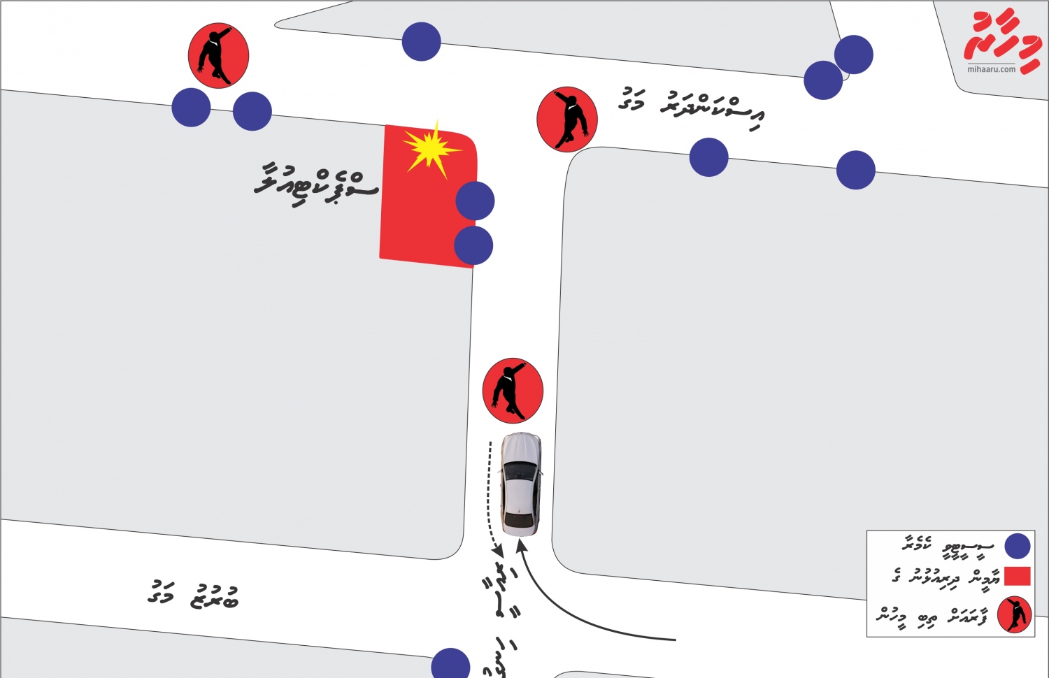 ޔާމީން ރަޝީދު މަރައިލި ވަގުތު އެ ސަރަހައްދުގައި ފޯރިމެރި މީހުން ތިބި ކަމަށް ލަފާކުރެވޭ ތަންތަނާއި އެ ސަރަހައްދު ފެންނާނެހެން ހުރި ސީސީޓީވީ ކެމެރާތައް ހުރި ތަންތަން ދައްކައިދޭ ޗާޓެއް.