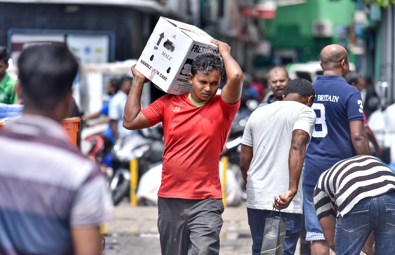 މާލެ: މޭ 22، 2017: ލޯކަލް މާރުކޭޓު ސަރަހއްދުގައި މީހަކު ބިސް ކޭހެއް އުފުލަނީ.-- ފޮޓޯ: ނިޝާން އަލީ /މިހާރު