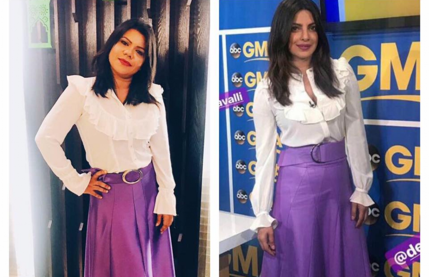 ޕްރިޔަންކާ އަޅާފައިވާ ހެދުމަކާ އެއްގޮތަށް ސުނީތާ ހެދުން ލާފައި: މިއީ އޭނާއަށް އެންމެ ރީތި އެއް ހެދުން