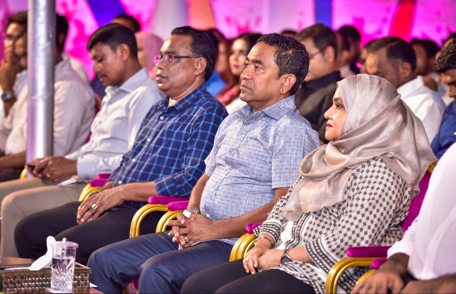 ޕީޕީއެމްގެ "ރުމާލު 2" ޖަގަހަ ހުޅުވަން ރޭ ބޭއްވި ރަސްމިއްޔާތުގައި ރައީސް ޔާމީން ބައިވެރިވެވަޑައިގަންނަވަނީ--. ފޮޓޯ:ނިޝާން އަލީ/މިހާރު