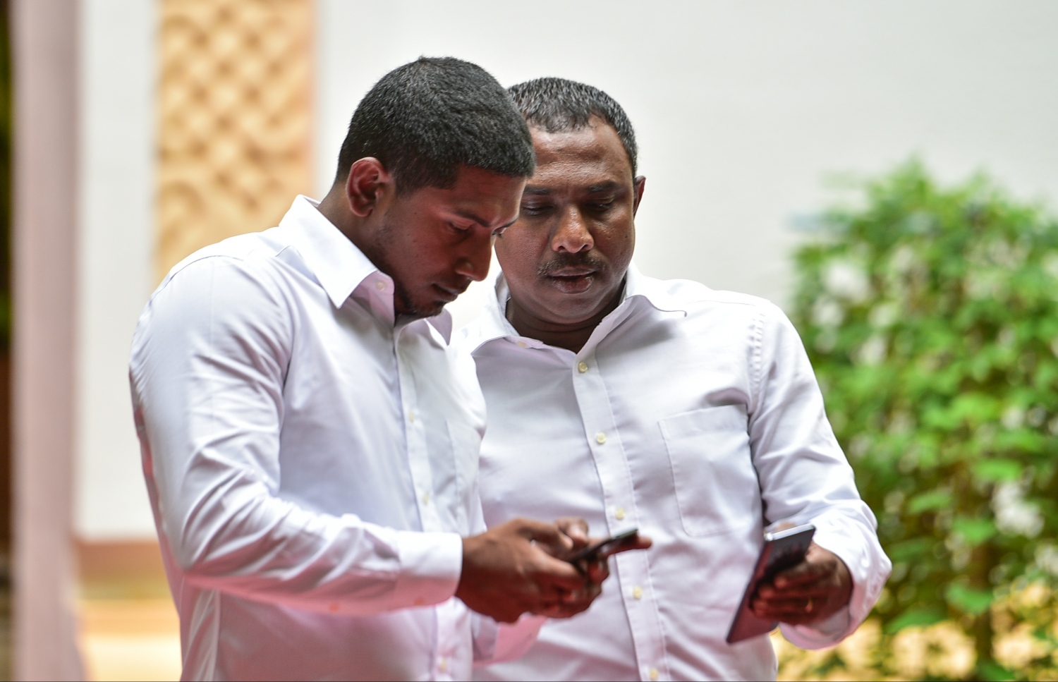 ސްޕޯޓްސް މިނިސްޓަރު މަހުލޫފް (ވ) އާއި މެދުހެންވޭރު ދާއިރާގެ މެމްބަރު އާޒިމް މަޖިލީހުގައި. -- ފޮޓޯ: މިހާރު