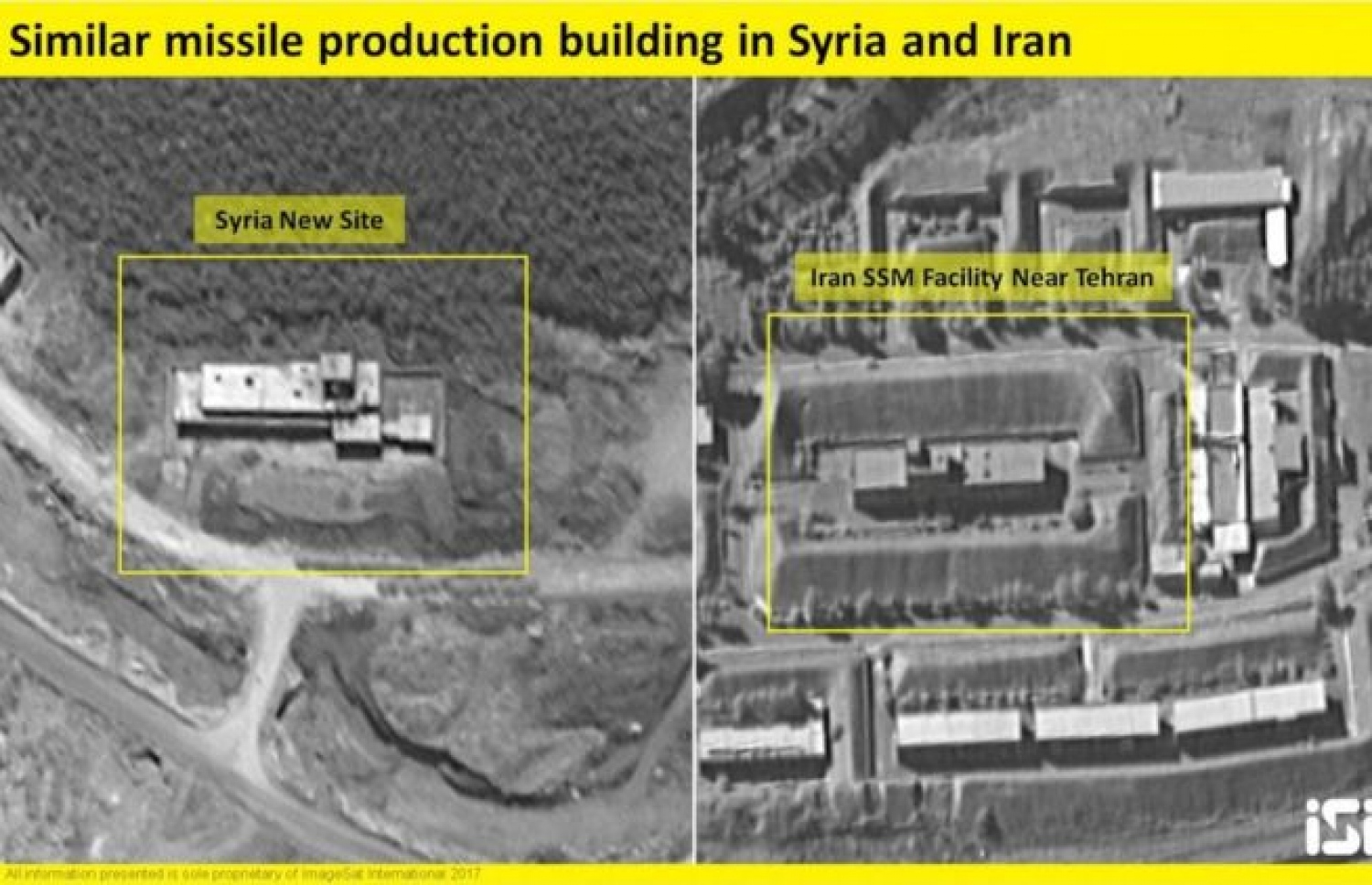 އިޒްރޭލުގެ ސެޓެލައިޓް ކުންފުނިން ބުނެފައި ވަނީ ތެހެރާނުގައި ހުރި މިސައިލް ފެކްޓަރީ އާއި ސީރިއާގައި ހަދާ ފެކްޓަރީ ވަރަށް އެއްގޮތް ކަމަށް.