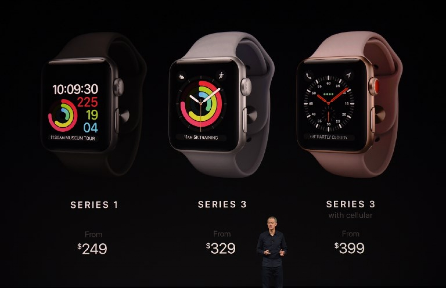 އެޕަލްގެ އާ އުފެއްދުންތައް ދައްކާލުމަށް، ކެލިފޯނިއާގެ ކަޕަޓީނޯގައި ހުންނަ އެ ކުންފުނީގެ އާ ކެމްޕަސްގައ ސެޕްޓެމްބަރު 12، 2017 ގައި ބޭއްވި ހާއްސަ ހަފުލާގައި އެޕަލް ވޮޗްގެ އަގުތައް ދައްކާލަނީ. -- ފޮޓޯ: އޭއެފްޕީ