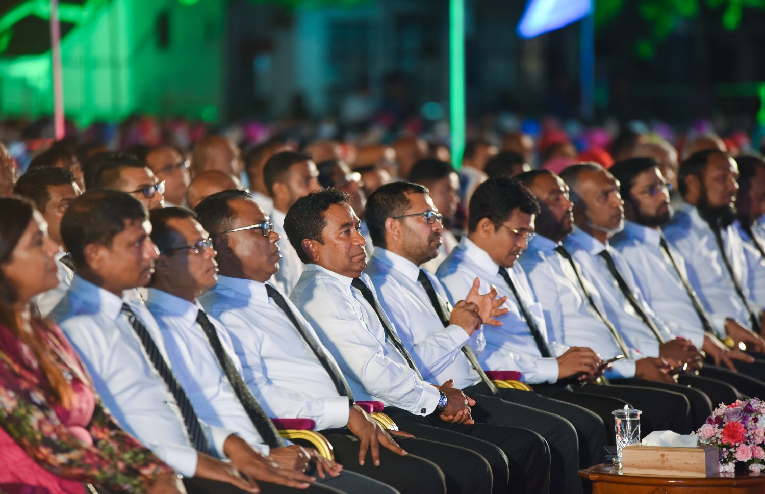 މާލެ: ނޮވެމްބަރު 9، 2017- "އަސްތާ" ގެ ނަމުގައި ޕީޕީއެމުން ބޭއްވި ޖަލްސާގައި ރައީސް ޔާމީން، ސަރުކާރު އަދި ޕީޕީއެމްގެ އިސްވެރިން ބައިވެރިވެވަޑައިގަންނަވަނީ.---ފޮޓޯ: ނިޝާން އަލީ/މިހާރު