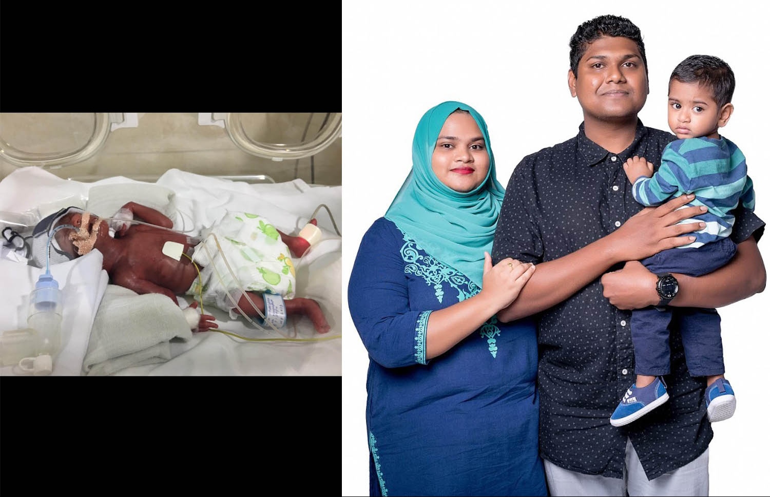 ޝާހިދާ އާއި ފިރިމީހާ، ދަރިފުޅު އަހްޔާންއާ އެކު (ކ) އަދި އަހްޔާން ތުއްތު އިރު (ވ) އެންއައިސީޔޫގައި