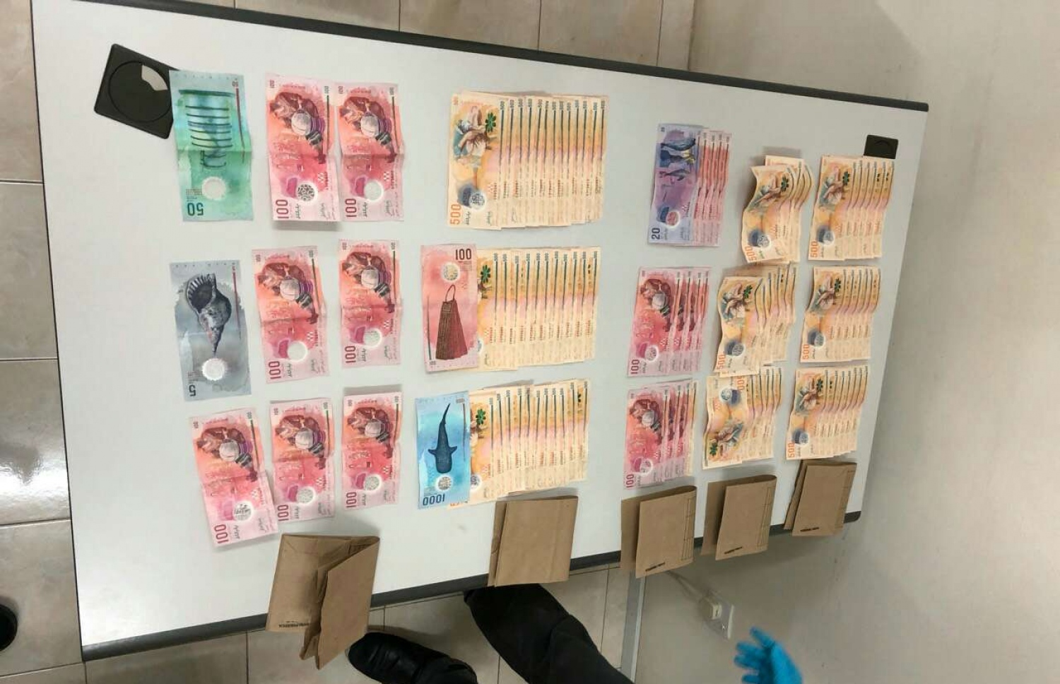 ވައްކަމުގެ މައްސަލައެއްގައި ފުލުހުން އަތުލައިގަނެފައިވާ ފައިސާ. - ފޮޓޯ: ޕޮލިސް