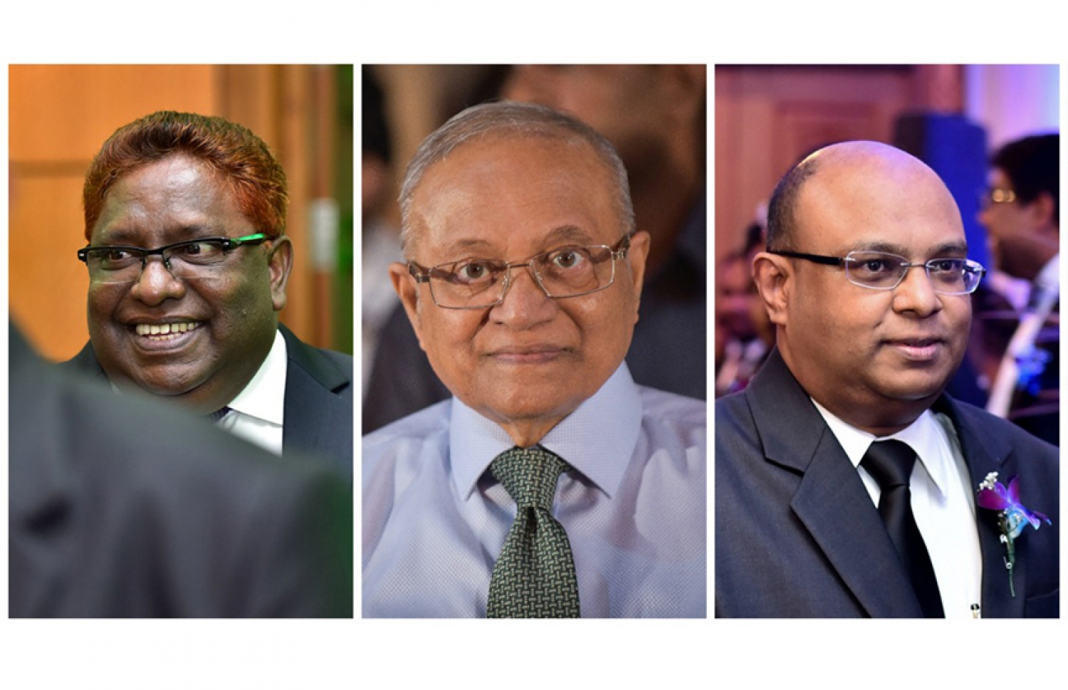 ރިޝްވަތުގެ ތުހުމަތުގައި ހައްޔަރުކޮށްފައިވާ، އުއްތަމަ ފަނޑިޔާރު އަބްދުﷲ ސައީދު (ކ)، ކުރީގެ ރައީސް މައުމޫން (މ) އަދި ސުޕްރީމް ކޯޓުގެ ފަނޑިޔާރު އަލީ ހަމީދު.-- މިހާރު ފޮޓޯ