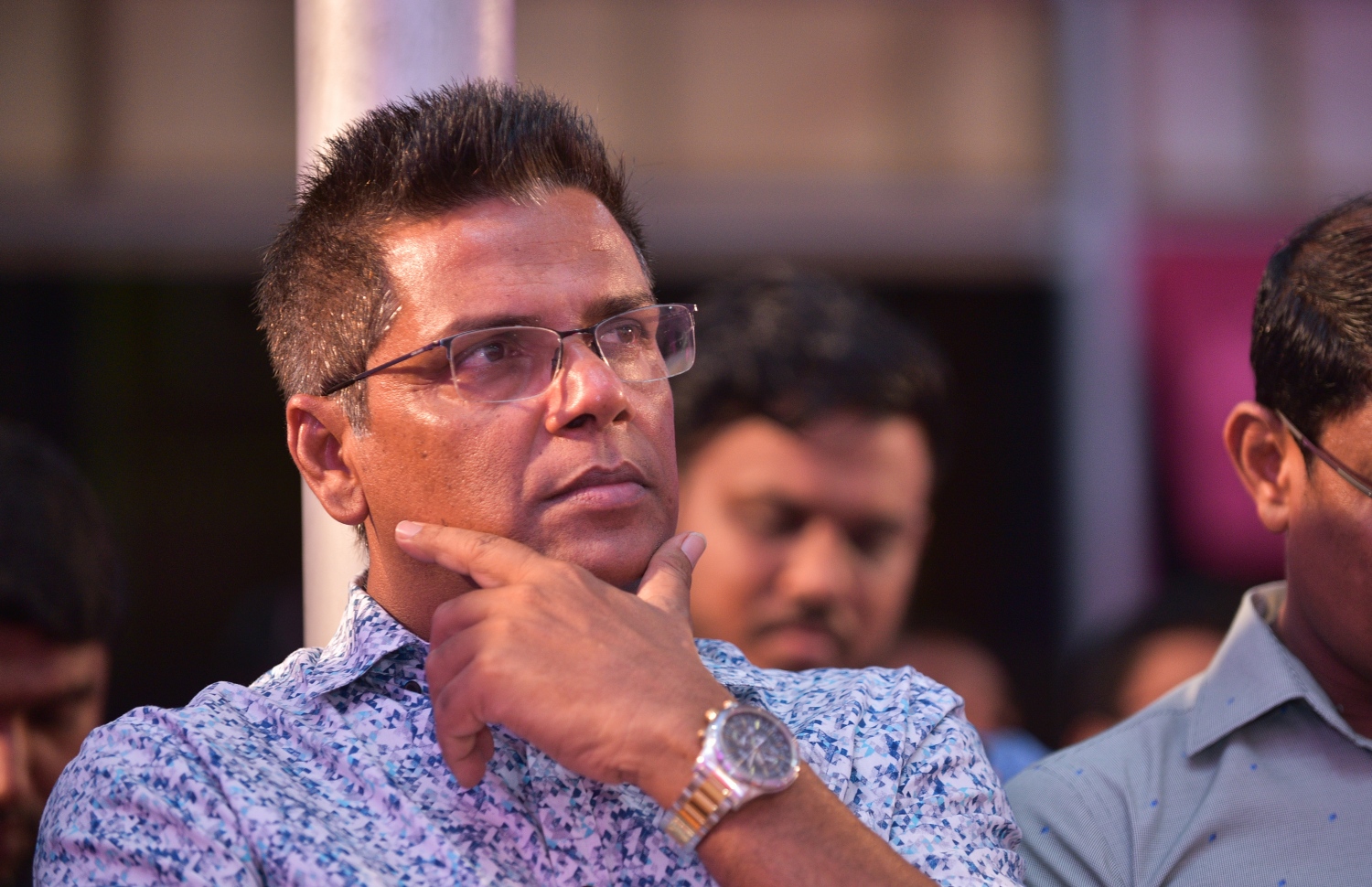 މާލެ: ފެބްރުއަރީ 14، 2018- ޕީޕީއެމުން ބޭއްވި ޖަލްސާގައި، ރައްޔިތުންގެ މަޖިލީހުގެ ނައިބު ރައީސް މޫސާ މަނިކު ބައިވެރިވެވަޑައިގަންނަވަނީ.---ފޮޓޯ: ހުސެއިން ވަހީދު/މިހާރު