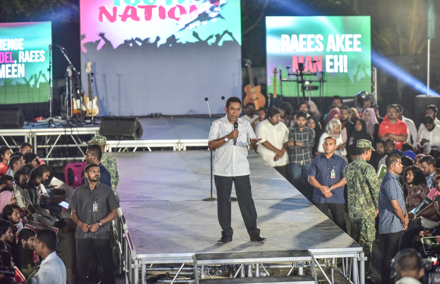 މާލެ: ފެބްރުއަރީ 15، 2018- ޕީޕީއެމުގެ ޒުވާނުން އިސް ނަގައިގެން ބޭއްވި ބައްދަލުވުމުގައި ރައީސް ޔާމީން ވާހަކަފުޅު ދައްކަވަނީ.---ފޮޓޯ: ނިޝާން އަލީ/މިހާރު