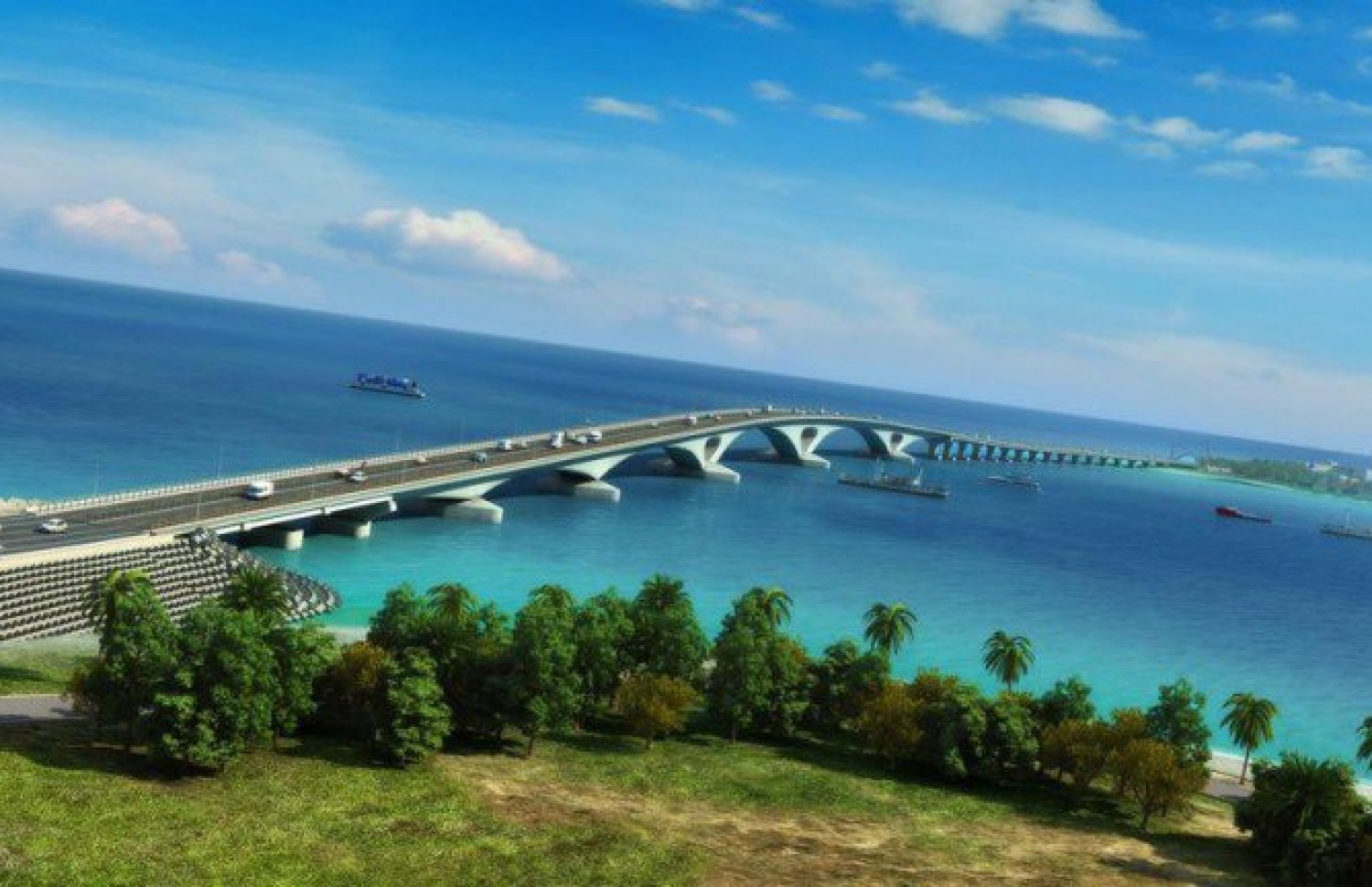 ސީސީސީސީން އާއްމުކޮށްފައިވާ ބްރިޖުގެ ކުރުމެއް: މި ކުރެހުމުގައިވާ ގޮތަށް ކޮންކްރީޓް ތަނބުތައް ވަނީ ނިމިފައި.