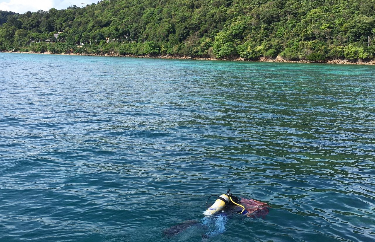 ތައިލެންޑް، ފީފީ އައިލެންޑް: މޭ 17، 2018- ފީފީ އައިލެންޑް ކައިރި އަށް މީހަކު ޑައިވް ކުރަނީ. މި ތަނަކީ ޓޫރިސްޓުންނަށް މަގުބޫލު މަންޒިލެއް.--- ފޮޓޯ: މުހައްމަދު ޔާމީން/މިހާރު