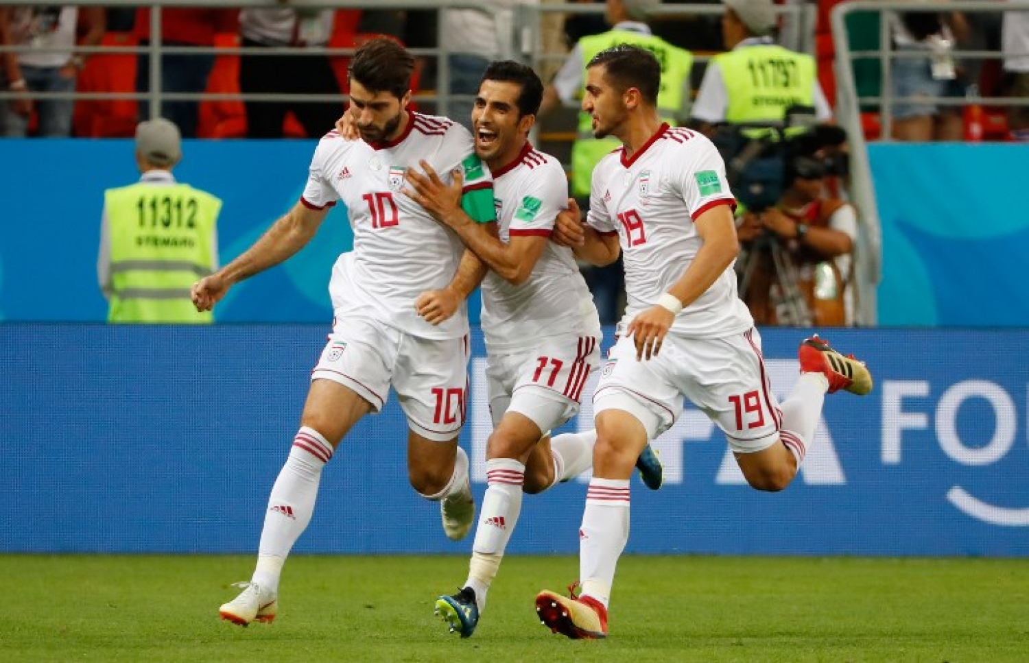 ސަރާންސް، ރަޝިއާ: ޖޫން 25، 2018: ވޯލްޑް ކަޕް ފުޓްބޯޅަ މުބާރާތުގައި ޕޯޗުގަލް އާ އީރާން ކުޅުނު މެޗުގެ ތެރެއިން: މި މެޗުން 1-1 އިން ވަނީ ދެ ޓީމު އެއްވަރުވެފައި. --ފޮޓޯ: އޭއެފްޕީ