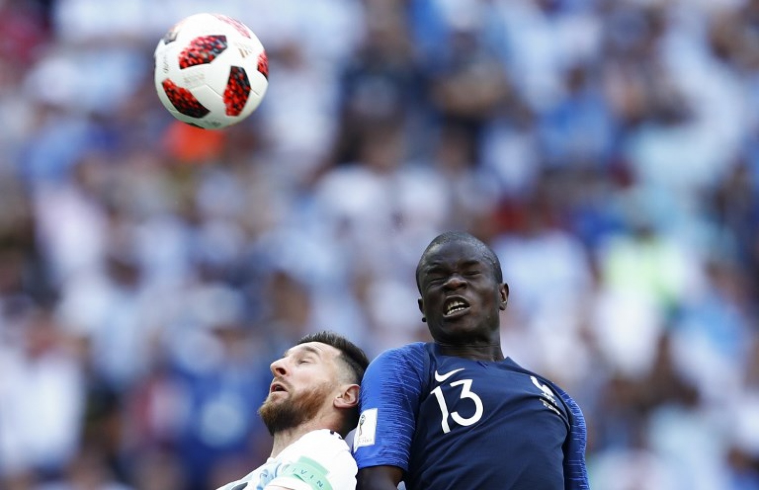 ކަޒާން: ޖޫން 30، 2018: ވޯލްޑް ކަޕް ފުޓްބޯޅަ މުބާރާތުގައި އާޖެންޓީނާ އާ ފްރާންސް ކުޅުނު މެޗުގެ ތެރެއިން: ކިލިއަން އެމްބާޕޭގެ ދެ ގޯލާ އެކު 4-3 އިން އާޖެންޓީނާ ބަލިކޮށް ވޯލްޑް ކަޕްގެ ކުއާޓާ ފައިނަލުގެ ފުރަތަމަ ޖާގަ ފްރާންސް ވަނީ ހޯދައިފައި.-- ފޮޓޯ: އޭއެފްޕީ