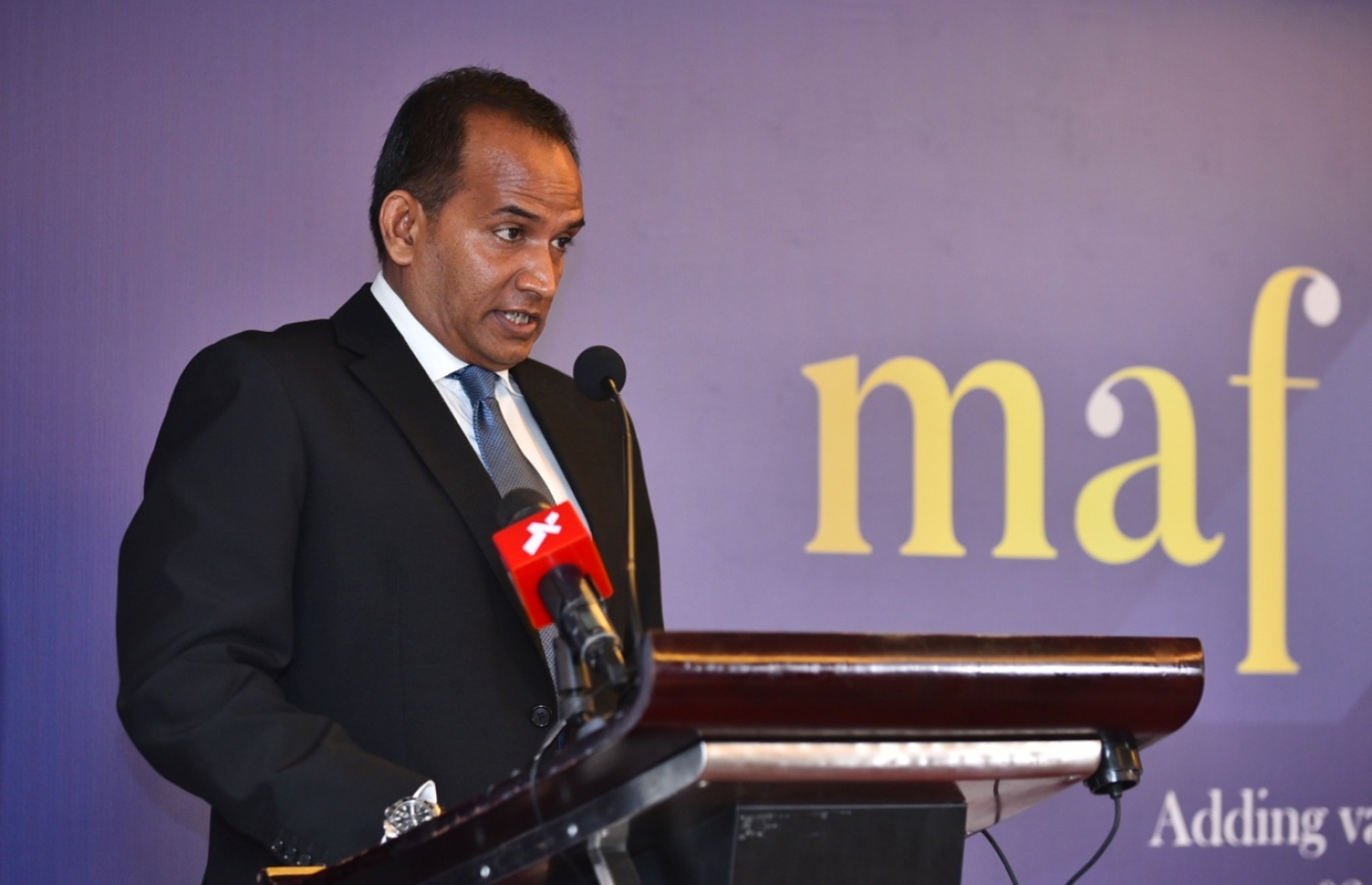 އެސްޓީއޯގެ އެމްޑީ ޝަހީރު، މިއަދުގެ ރަސްމިއްޔާތުގައި ވާހަކަ ދައްކަވަނީ.-- ފޮޓޯ: ހުސައިން ވަހީދު/މިހާރު