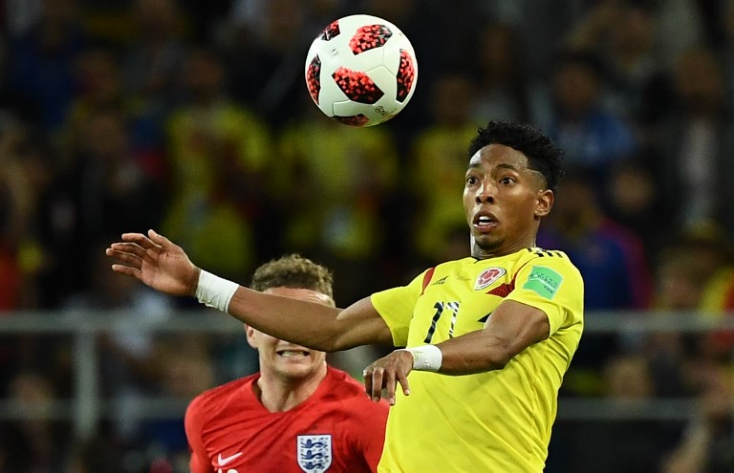 މޮސްކޯ: ޖުލައި 3، 2018: ވޯލްޑް ކަޕް ފުޓްބޯޅަ މުބާރާތުގައި އިންގްލެންޑް އާ ކޮލަމްބިއާ ކުޅުނު މެޗުގެ ތެރެއިން: ވޯލްޑް ކަޕް ފުޓްބޯޅަ މުބާރާތުގައި ޕެނަލްޓީ ޖަހައިގެން ކޮލަމްބިއާ އަތުން 4-3 އިން މޮޅުވެ އިންގްލެންޑް މުބާރާތުގެ ކުއާޓާ ފައިނަލުން ވަނީ ފުރުސަތު ހޯދައިފައި.-- ފޮޓޯ: އޭއެފްޕީ