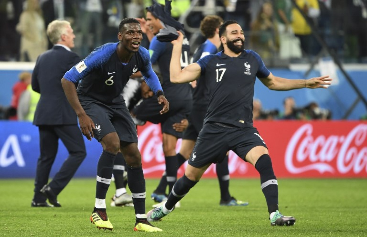 ސެއިން ޕީޓާސްބާގް: ޖުލައި 10، 2018: ވޯލްޑް ކަޕް ފުޓްބޯޅަ މުބާރާތުގައި ފްރާންސް އާ ބެލްޖިއަމް ކުޅުނު މެޗުގެ ތެރެއިން: ސެމީ ފައިނަލް ފުރަތަމަ މެޗުން ބެލްޖިއަމްގެ މައްޗަށް 1-0 އިން ކުރިހޯދައި ފްރާންސް 12 އަހަރަށް ފަހު މުބާރާތުގެ ފައިނަލުން ވަނީ ޖާގަ ހޯދައިފައި.-- ފޮޓޯ: އޭއެފްޕީ