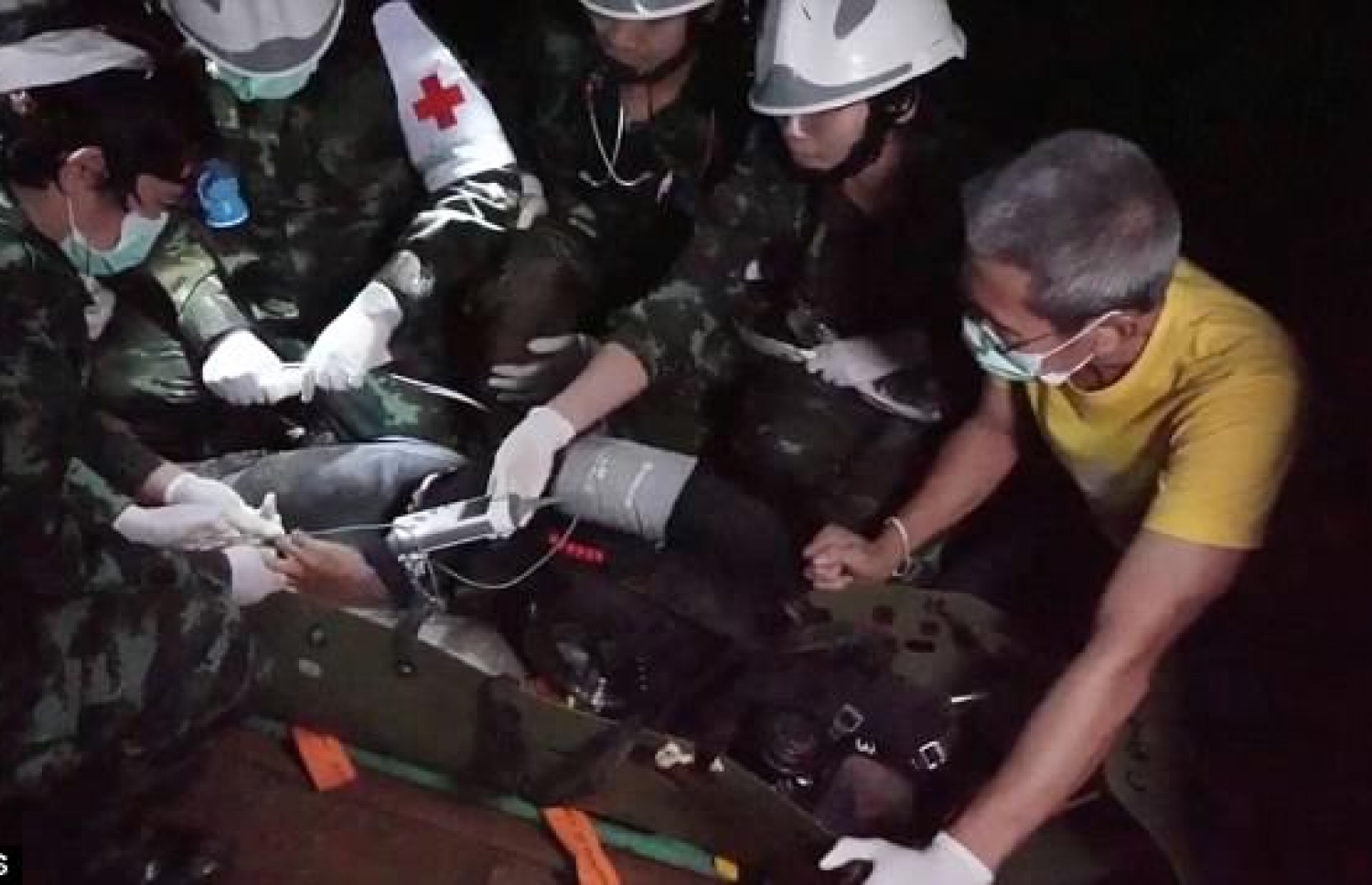 ތަމް ލުއާން ހޮހަޅައިން ނެރުނު ކުއްޖަކު ސްޓްރެޗަރުގައި ގެންދަނީ. --ފޮޓޯ: ތައި ނޭވީ ސީލް