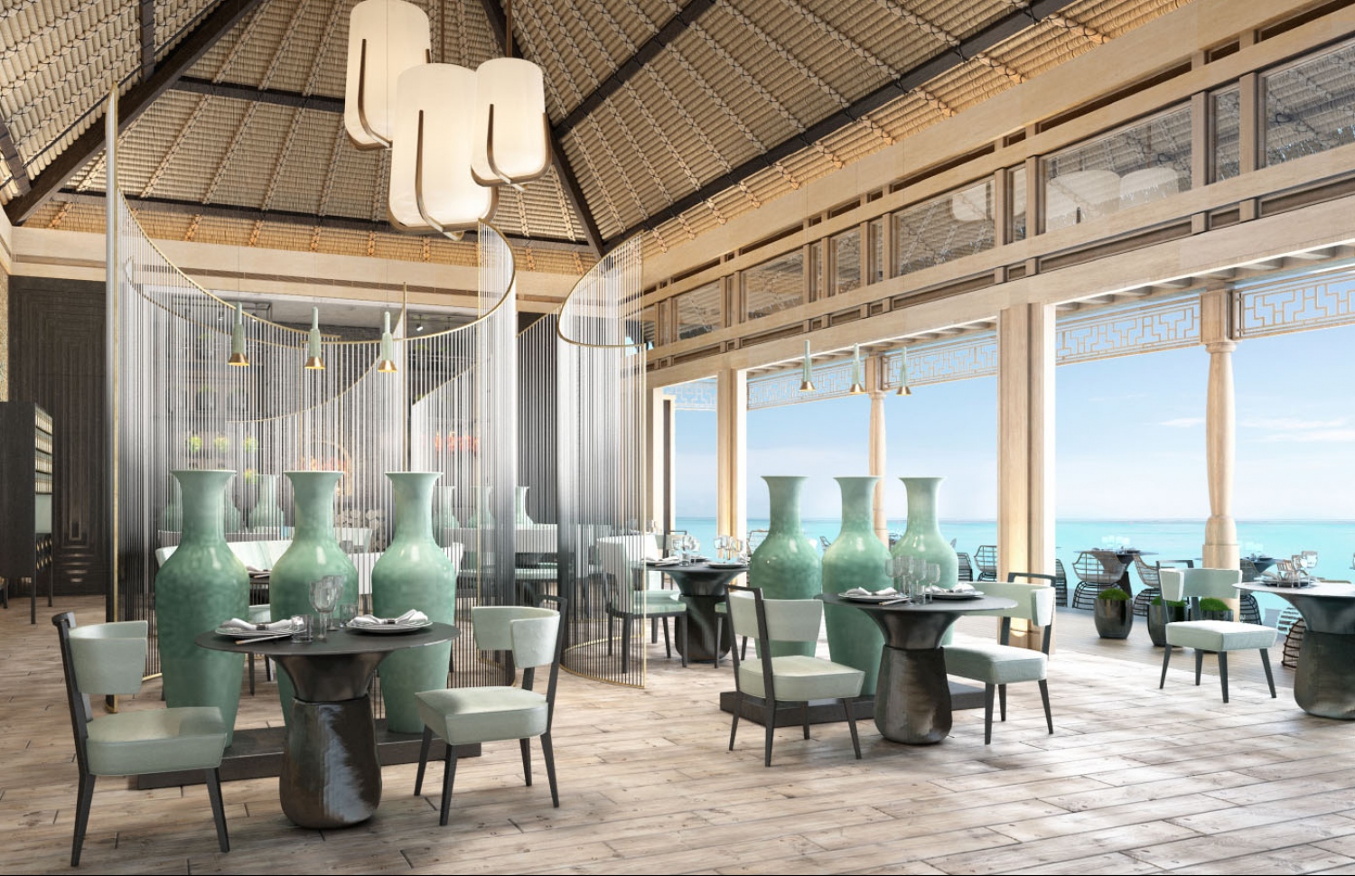 މާލެ އަތޮޅުގައި ހިއްކައިގެން ތަރައްގީކުރާ އިތާފުށީގައި ހަދާ ހިލްޓަންގެ ވާލްޑޮފް އެސްޓޯރިއާ ރިސޯޓުގެ ރެސްޓޯރަންޓެއް: މި ރިސޯޓުގައި ތަފާތު އެކި ކެއުންތައް ލިބޭ ހަ ރެސްޓޯރަންޓް ހުރޭ.