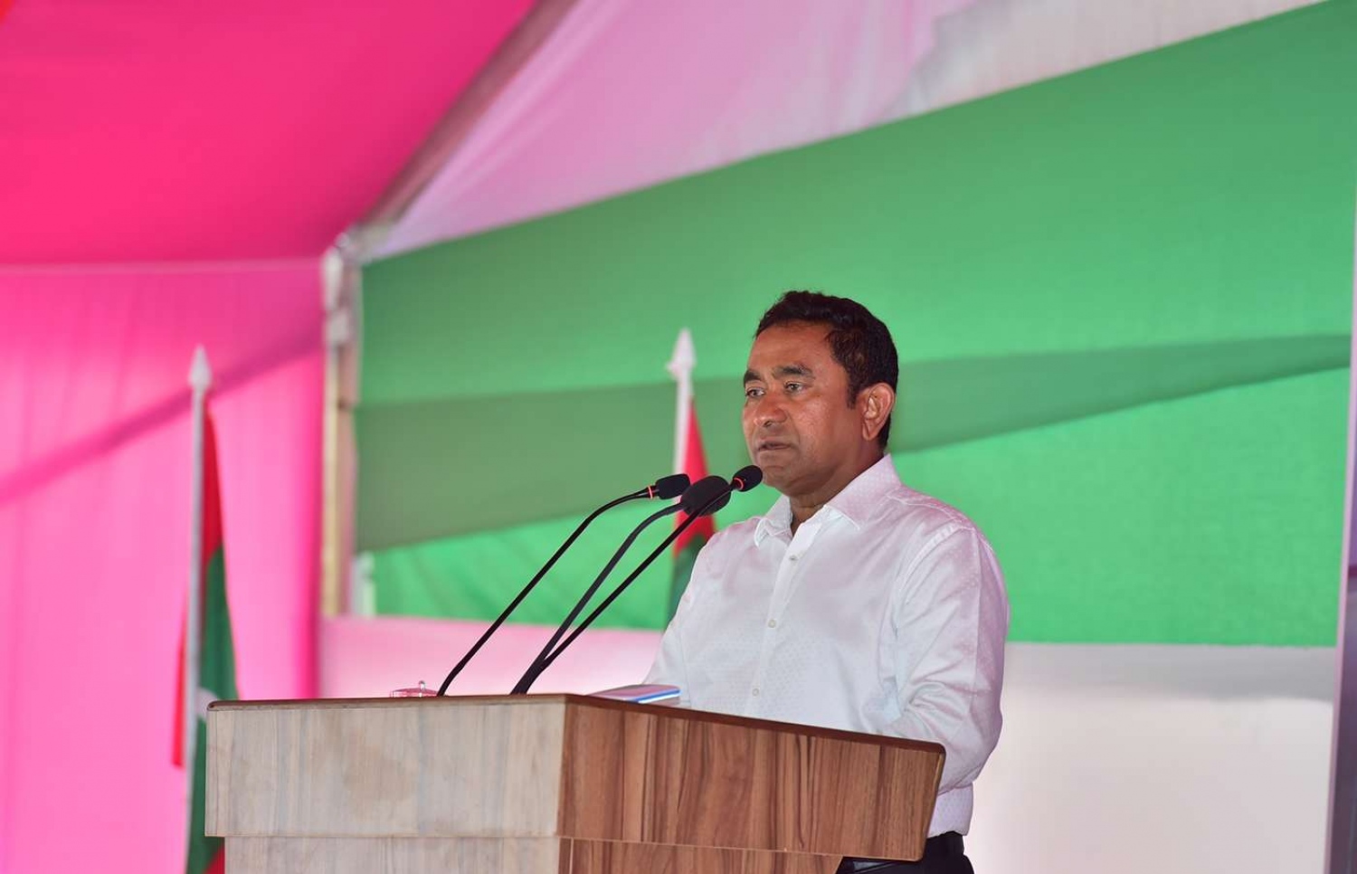 ރައީސް ޔާމީން މިއަދު ހަވީރު ކަނޑޫދޫގައި ވާހަކަފުޅު ދައްކަވަނީ.---ފޮޓޯ: ރައީސް އޮފީސް