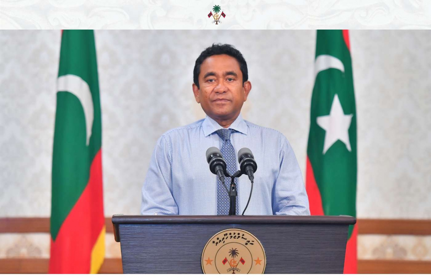 އިންތިޚާބުގެ ބަލިގަބޫލުކުރައްވައި، ރައީސް ޔާމީން ގައުމާ މުޚާތަބު ކުރައްވައި ވާހަކަފުޅު ދައްކަވަނީ. --ފޮޓޯ: ނިޝާން އަލީ/މިހާރު