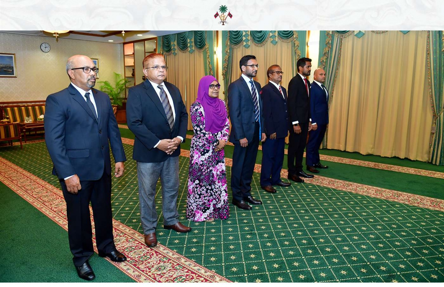 ސްޓޭޓް މިނިސްޓަރުކަމަށް މިއަދު އައްޔަން ކުރެއްވި ބޭފުޅުން.---ފޮޓޯ: ރައީސް އޮފީސް