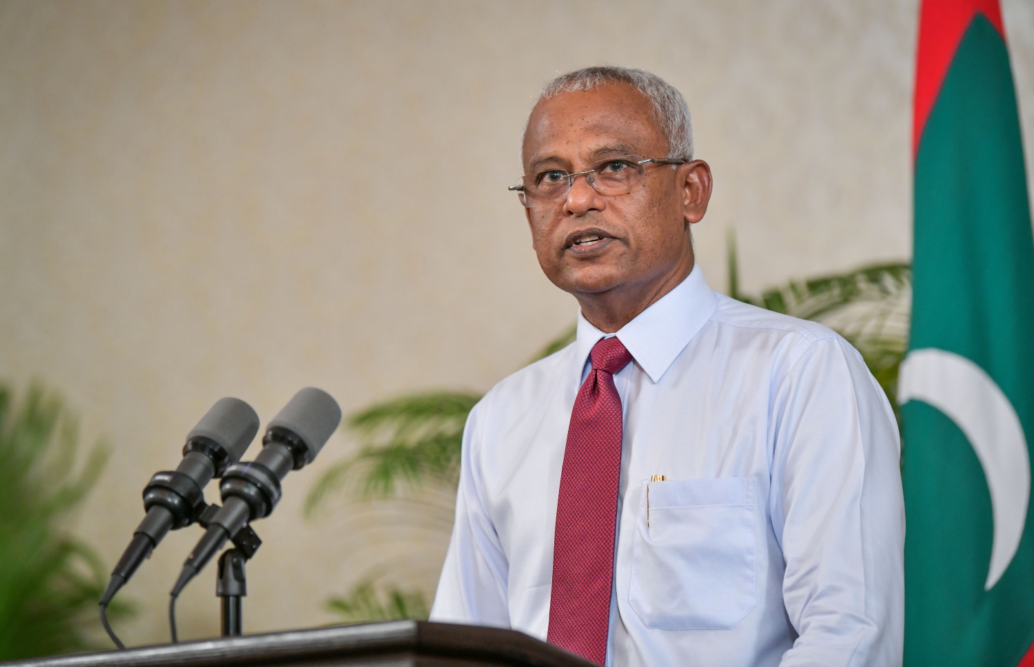 މާލެ: ޑިސެމްބަރު 19، 2018- ވެރިކަމާ ހަވާލުވެވަޑައިގެންނެވި ފަހުން، ރައީސް އިބްރާހިމް މުހައްމަދު ސޯލިހް މިއަދު ބޭއްވެވި ފުރަތަމަ ނިއުސް ކޮންފަރެންސްގައި ވާހަކަފުޅު ދައްކަވަނީ.---ފޮޓޯ: ނިޝާން އަލީ/މިހާރު