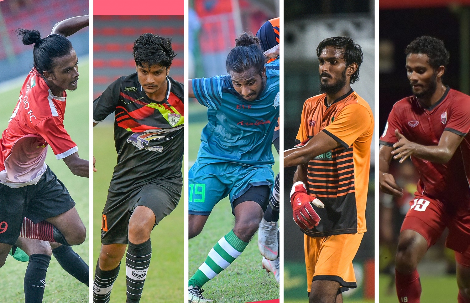 ލީގުގެ ދެ ވަނަ ބުރުން އެންމެ މޮޅު ޒުވާން ކުޅުންތެރިއާގެ އެވޯޑަށް ވާދަކުރާ ފަސް ކުޅުންތެރިން: (ކ-ވ)، ސާދު، ހުސެއިން، ފަރުއްކޮ، ހަންނަ އަދި އޮގީ. -- ފޮޓޯ: މިހާރު