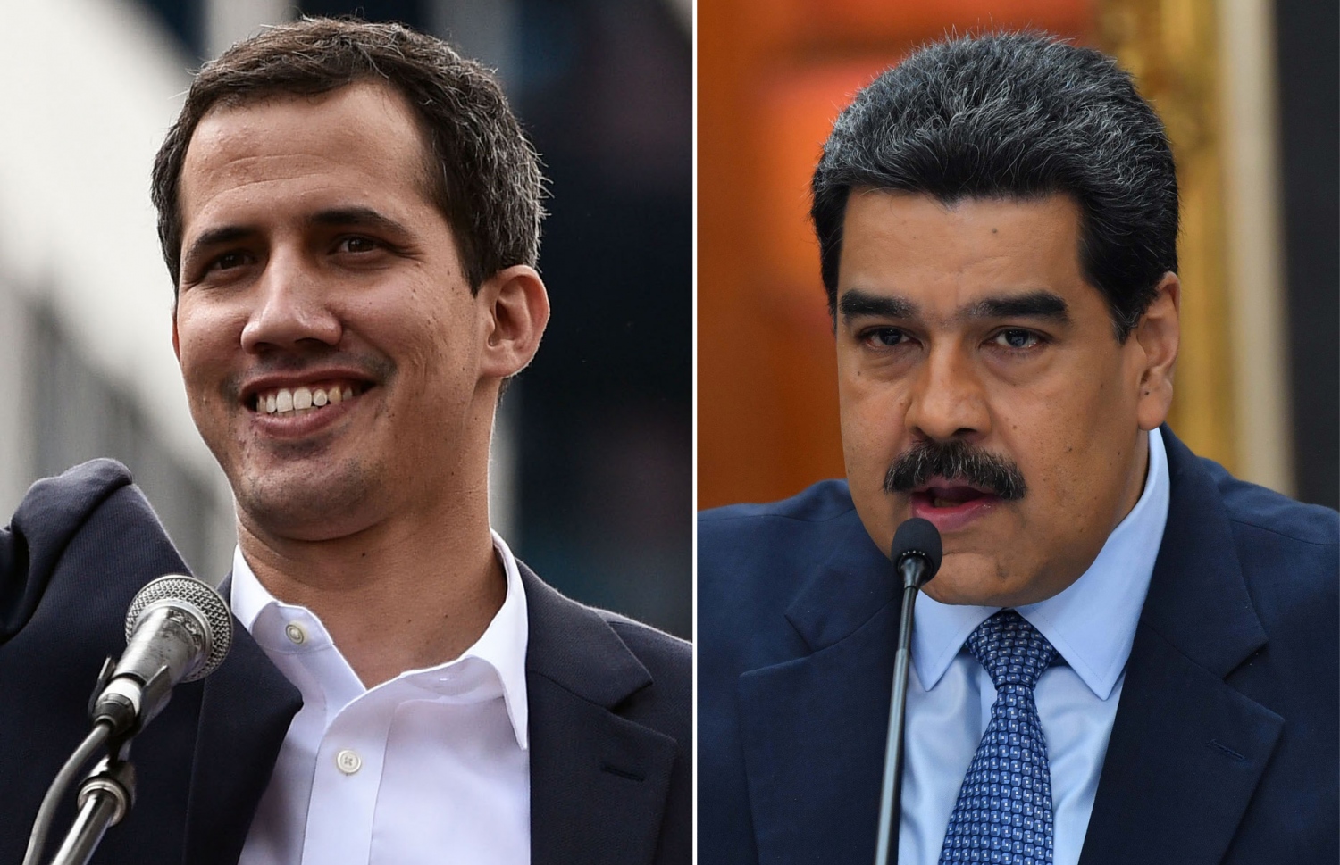 ވެނެޒުއެލާގެ ރައީސް މަދޫރޯ އާއި އިދިކޮޅު ލީޑަރު ހުއާން. --ފޮޓޯ:އޭއެފްޕީ