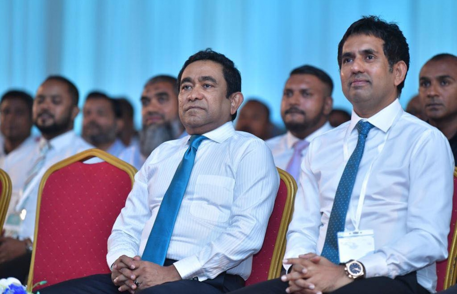 ޕީއެންސީ އުފެއްދުމަށް ބޭއްވި ޖަލްސާގައި ރައީސް ޔާމީނާއި ކުރީގެ އިކޮނޮމިކް މިނިސްޓަރު މުހައްމަދު ސައީދު ބައިވެރިވެވަޑައިގަންނަވަނީ. --- ފޮޓޯ: ނިޝާން އަލީ/ މިހާރު