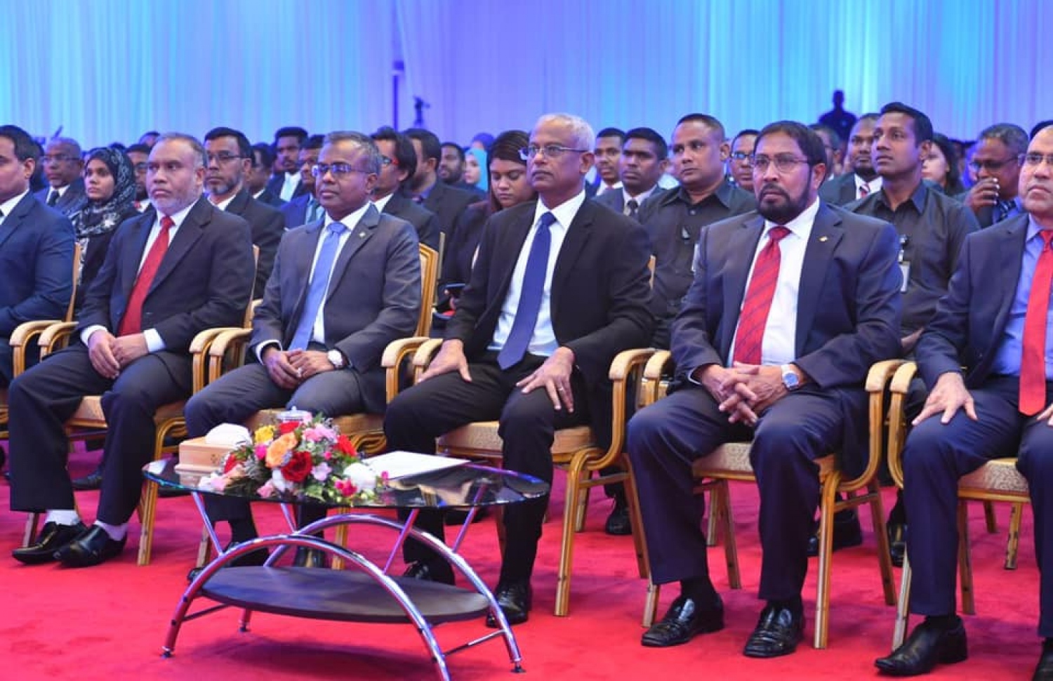 ގަޟާއީ އަހަރު އިފްތިތާހު ކުރުމުގެ ރަސްމިއްޔާތުގައި ރައީސް އިބްރާހިމް މުހައްމަދު ސޯލިހާއި އުއްތަމަ ފަނޑިޔާރު ޑރ. އަހުމަދު އަބްދުﷲ ދީދީ އާއި ރައްޔިތުންގެ މަޖިލިހުގެ ރައީސް ގާސިމް މިރޭ ބައިވެރިވެވަޑައިގަންނަވަނީ.---ފޮޓޯ: މިހާރު