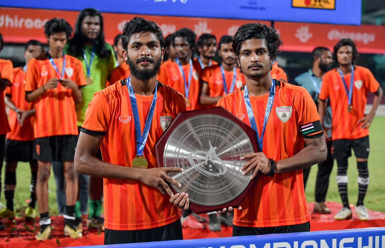 މާލެ- 19 ފެބުރުއަރީ 2019- ޔޫތު ޗެމްޕިއަންޝިޕް ފުޓްބޯޅަ މުބާރާތުގެ ފައިނަލް މެޗުގެ ތެރެއިން، ޓީސީ ސްޕޯޓްސް ކްލަބް އަދި އީގަލްސް ބައްދަލުކުރި މެޗު.-- ފޮޓޯ: ނިޝާން އަލީ/މިހާރު