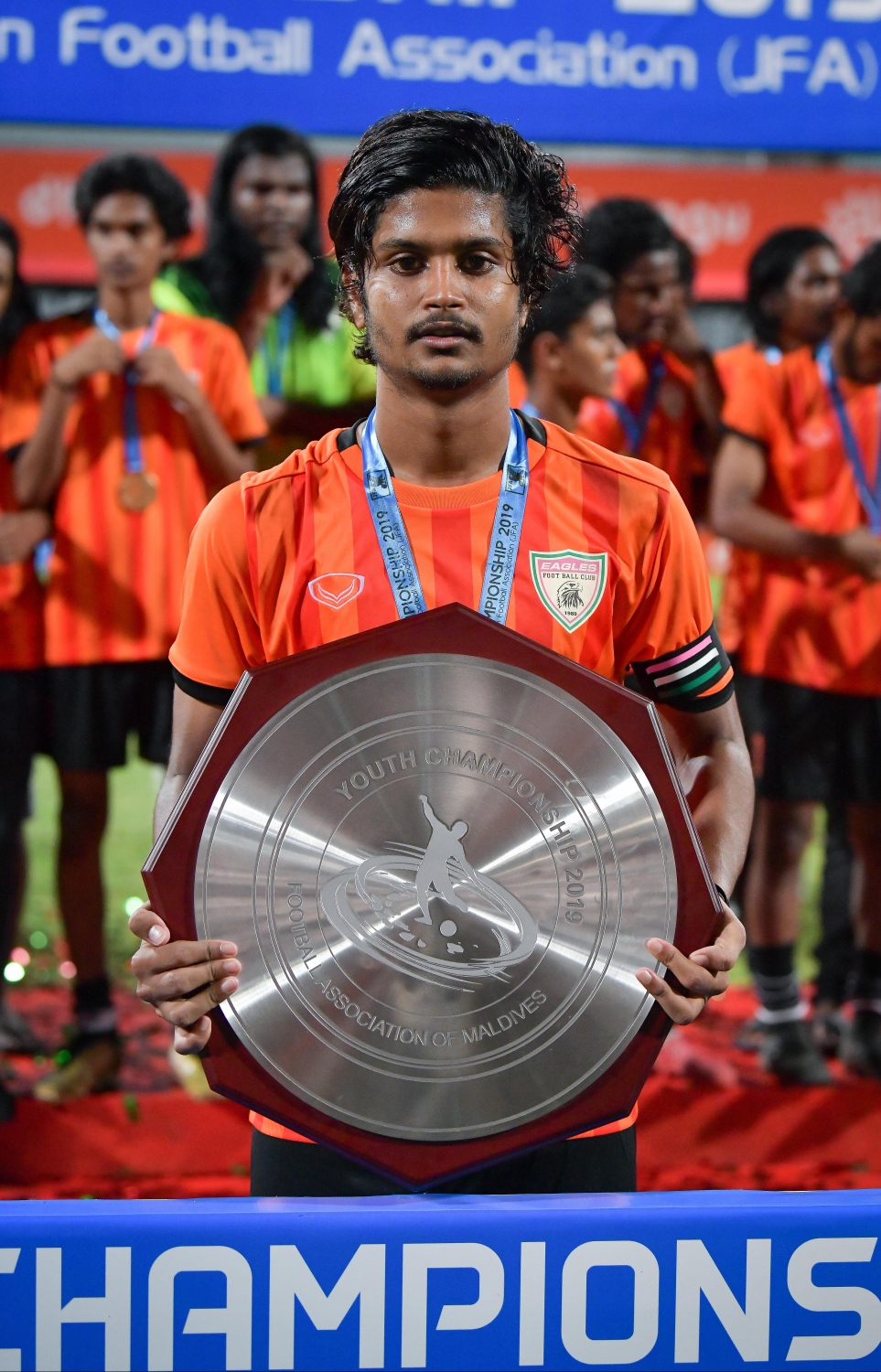 މާލެ- 19 ފެބުރުއަރީ 2019- ޔޫތު ޗެމްޕިއަންޝިޕް ފުޓްބޯޅަ މުބާރާތުގެ ފައިނަލް މެޗުގެ ތެރެއިން، ޓީސީ ސްޕޯޓްސް ކްލަބް އަދި އީގަލްސް ބައްދަލުކުރި މެޗު.-- ފޮޓޯ: ނިޝާން އަލީ/މިހާރު