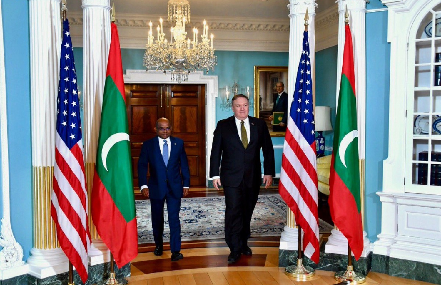 އެމެރިކާގެ ހާރިޖީ ވަޒީރާއި ރާއްޖޭގެ ހާރިޖީ ވަޒީރު ޝާހިދު ބައްދަލުކުރެއްވުން-- ފޮޓޯ: ފޮރިން މިނިސްޓްރީ